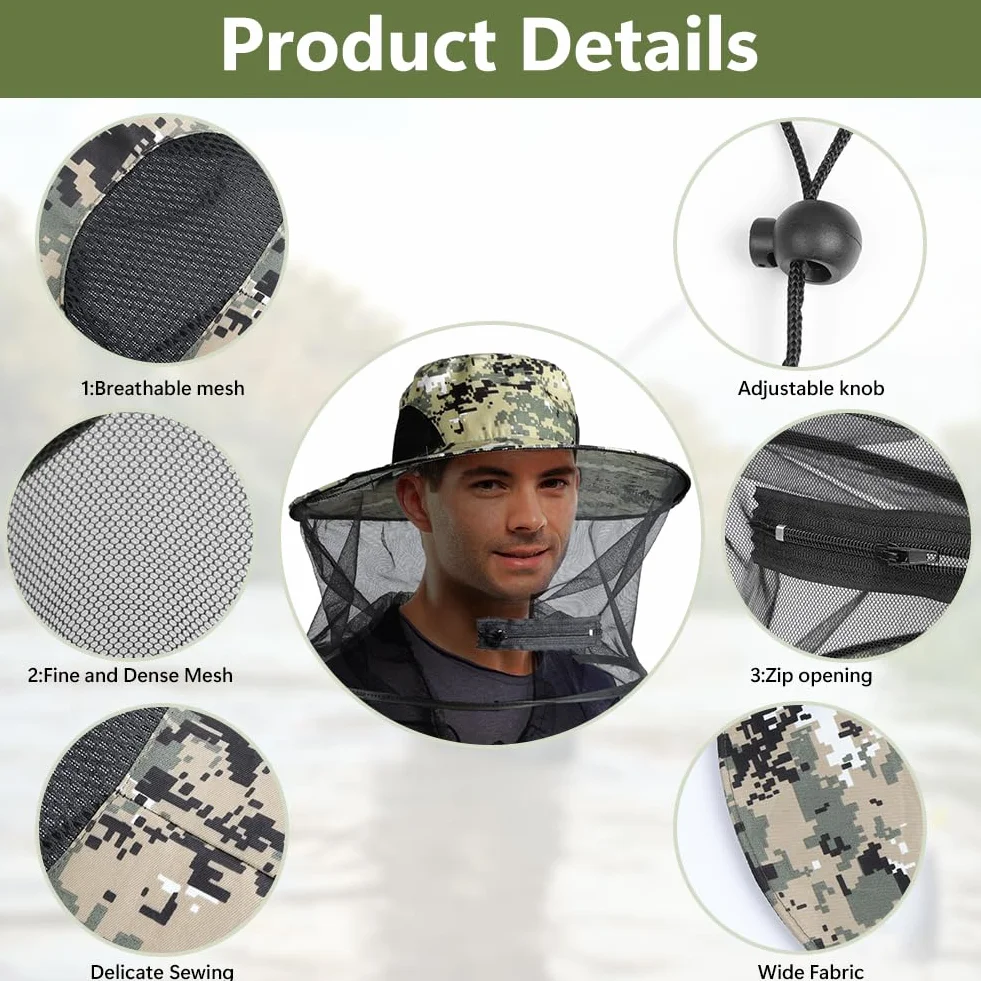 Head Net Face Mesh Head Cover, kapelusz z moskitierą, siatka chroniąca głowę, siatka chroniąca głowę dla optymalnej widoczności, nadaje się do prania, moskitiera dla miłośników aktywności na