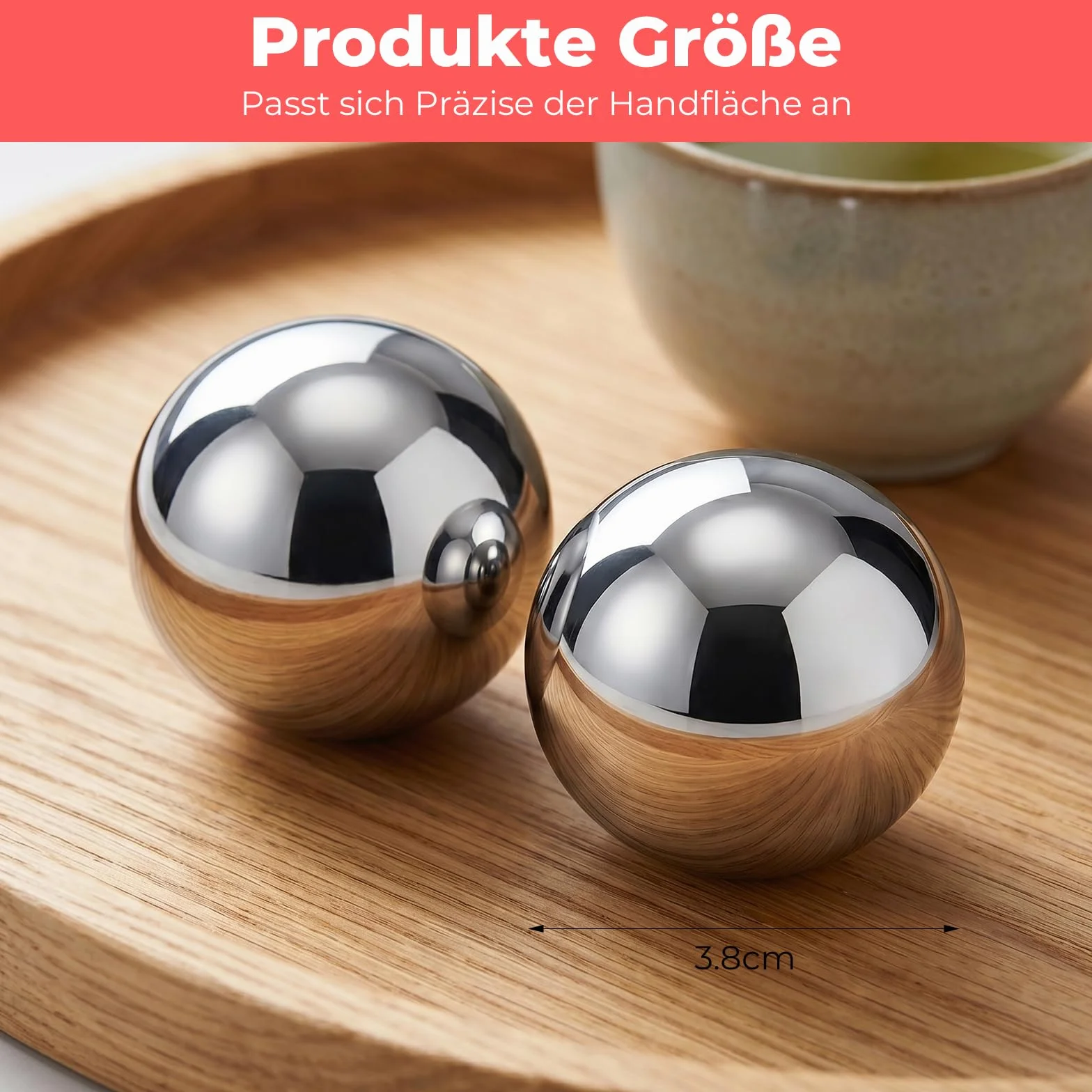 Qi Gong metalowe kulki 38 mm – kulki dźwiękowe do relaksu i medytacji – kulki treningowe Qi Gong dla początkujących i seniorów – przyjemna kula dźwiękowa z pudełkiem na prezent (kolor srebrny