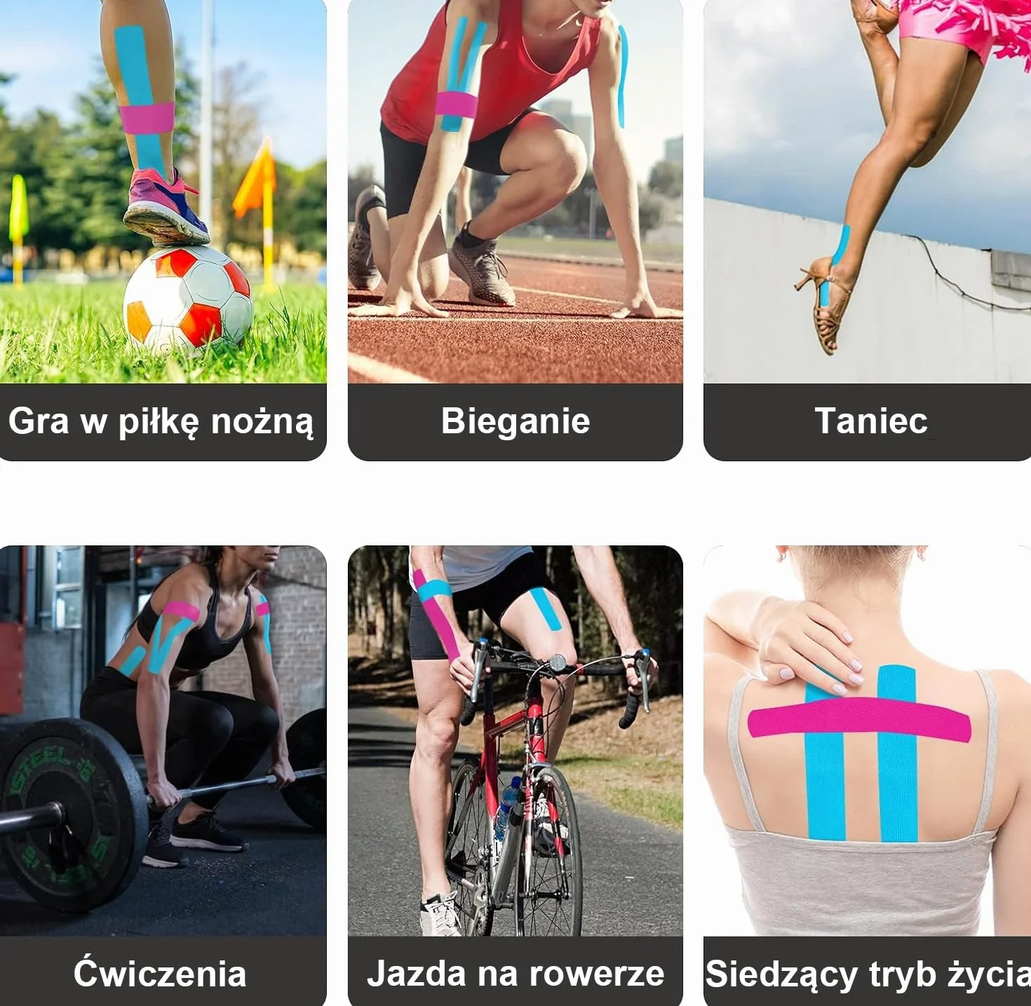 Kinesiology Tape Precut,elastyczna kinezjologiczna taśma terapeutyczna do fizjoterapii,sportu i leczenia urazów,sportowa taśma sportowa do kolan,kostek i ramion(paski 2x20)niebieska i różowa