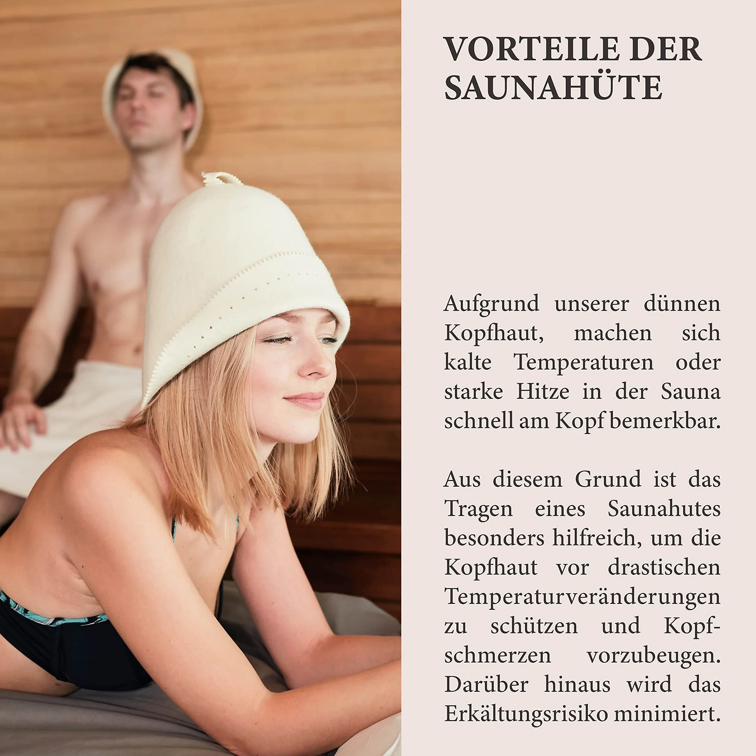 LoWell Kapelusz do sauny – filcowy kapelusz dla kobiet i mężczyzn w zestawie z poradnikiem do sauny – idealne akcesorium do sauny dla wyjątkowego spa – motyw Germanius (jasny) – czapka do sauny