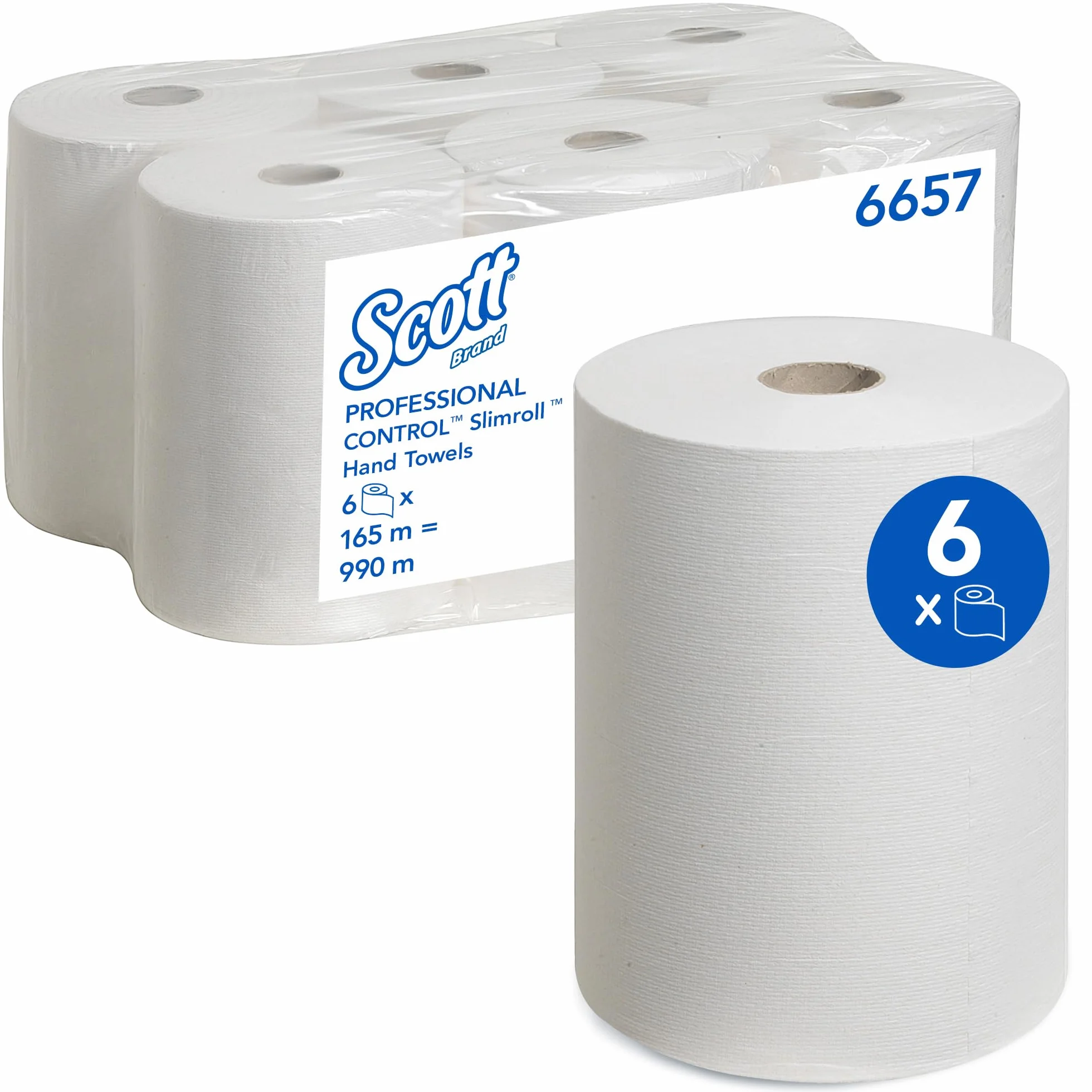 Ręczniki papierowe w rolce Scott Slimroll 6657 — 6 x 165 m białych, 1-warstwowych rolek