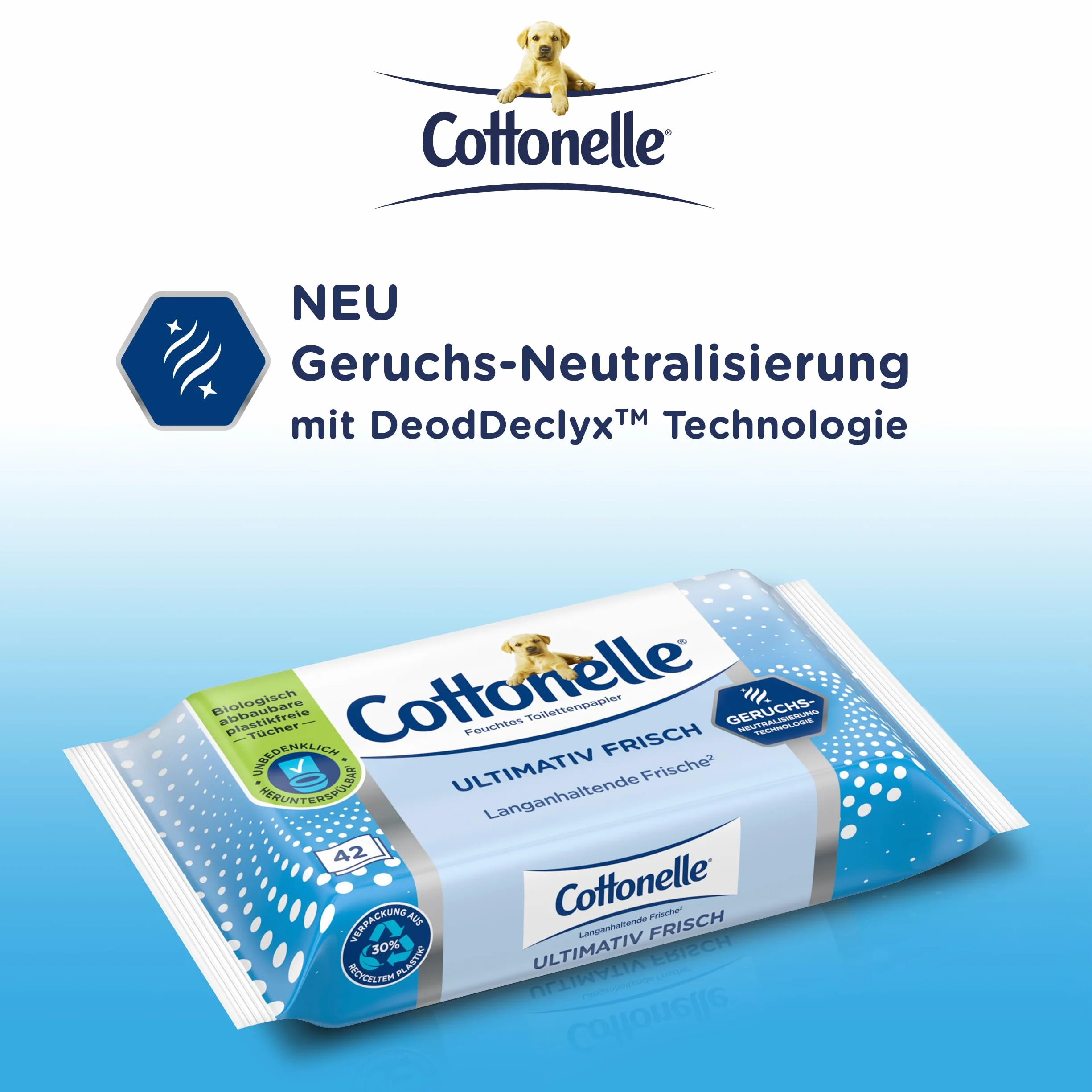 Cottonelle® Ultimativ świeżo wilgotne ściereczki toaletowe – biodegradowalne, technologia DEODYCYLX™, delikatne dla skóry, 12 opakowań po 42 chusteczki, bez alkoholu i barwników