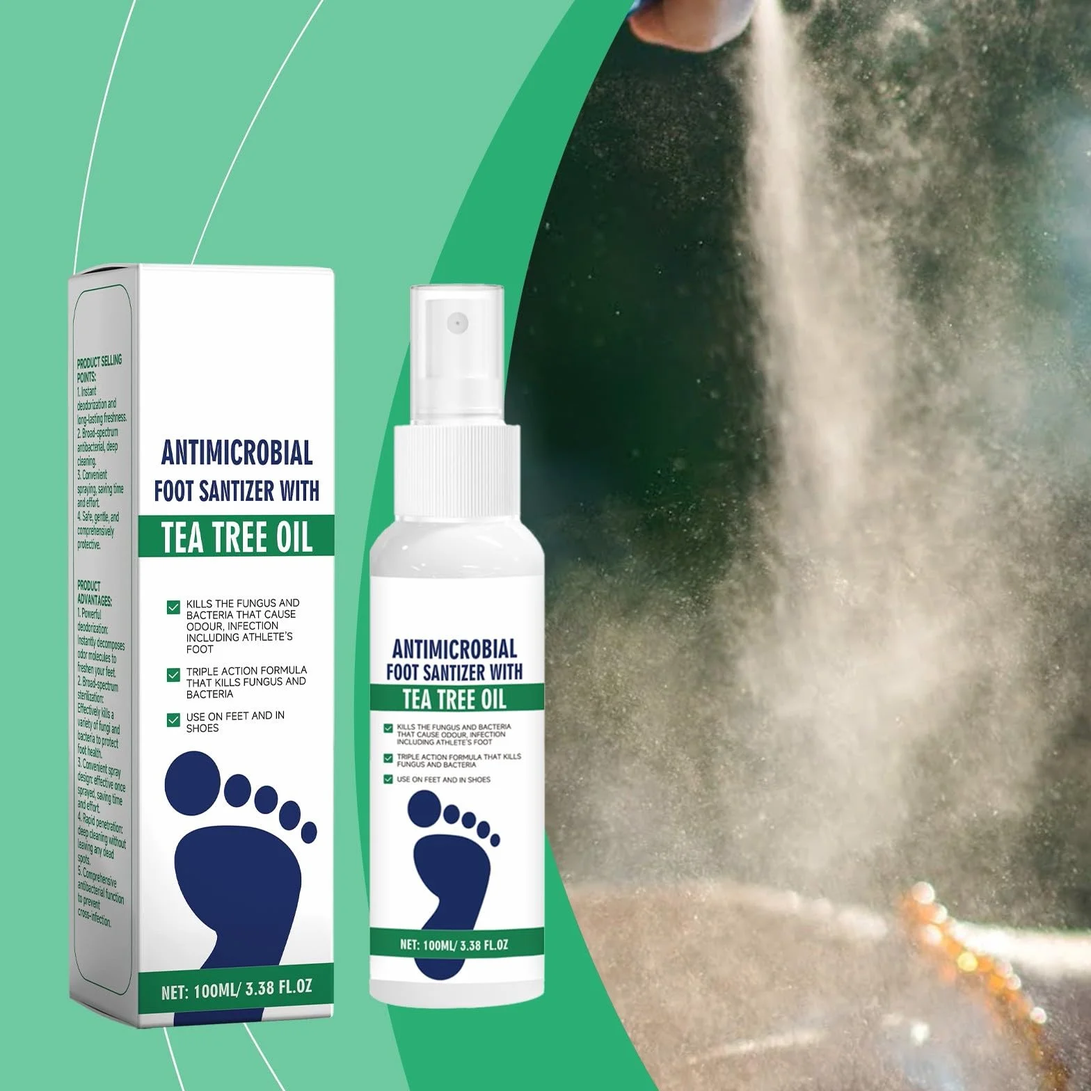 2 szt. Olejek do pielęgnacji stóp do herbaty, naturalny olejek z drzewa herbacianego i aloesowy spray do stóp, serum do pielęgnacji stóp i paznokci, szybkie suszenie i przyjazne dla podróży