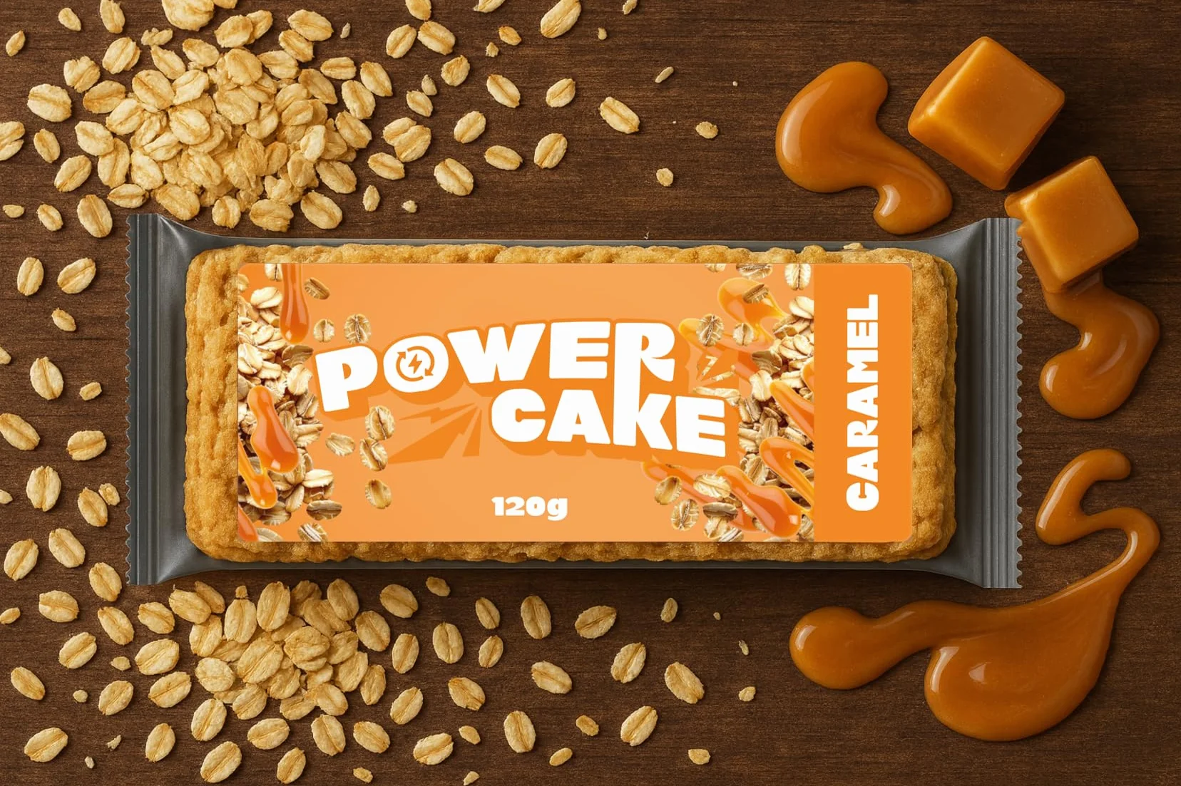 Foodtastic Power Cake karmelowy (12 x 120 g) | pyszne, soczyste rygle owsiane | ręcznie wykonane batoniki energetyczne Flapjack z płatków owsianych