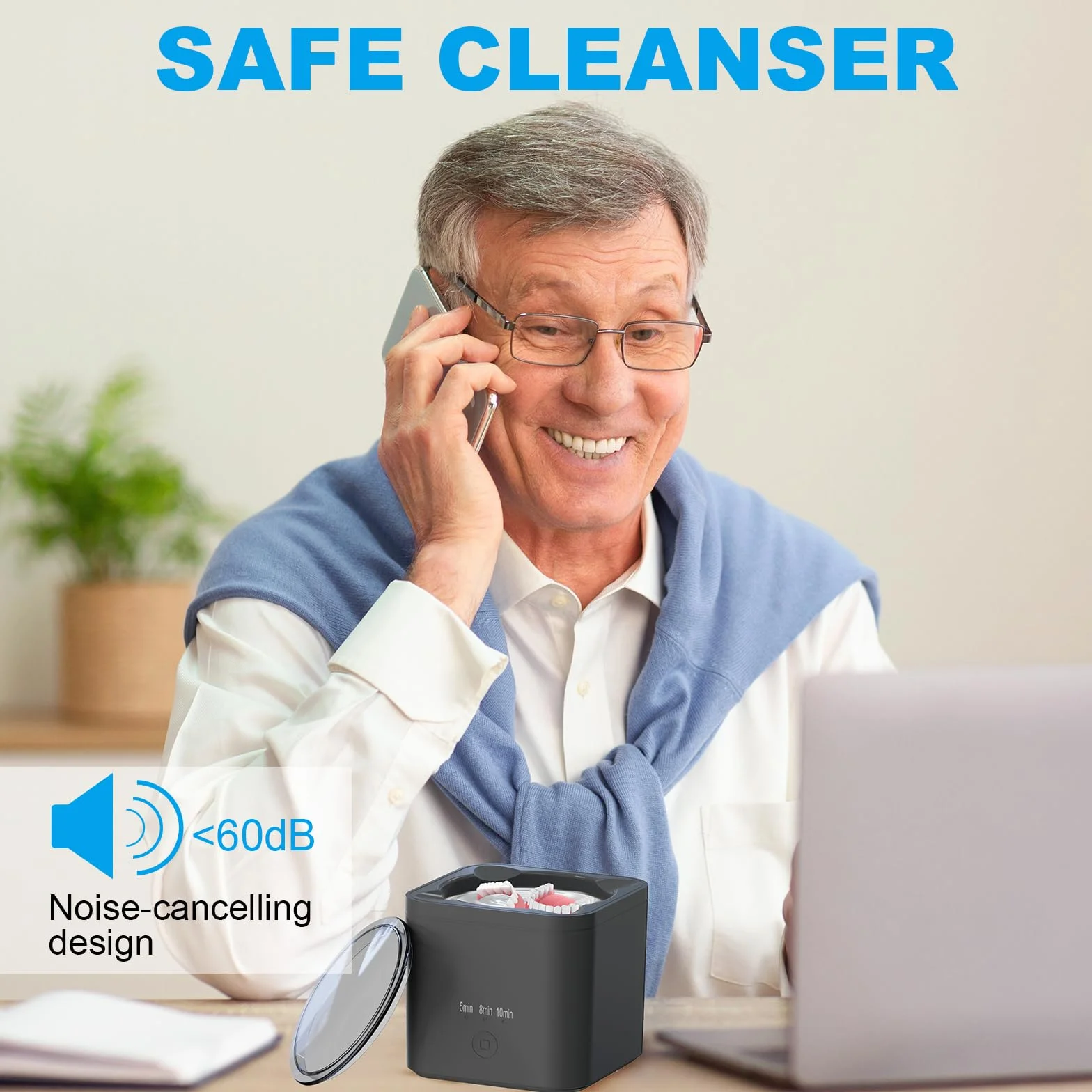 ACWOO Ultradźwiękowy środek czyszczący 190 ml, 45000 Hz, ultradźwiękowy środek czyszczący do protez dentystycznych, ultradźwiękowy środek czyszczący do ochraniaczy zębów, tacek wybielających,