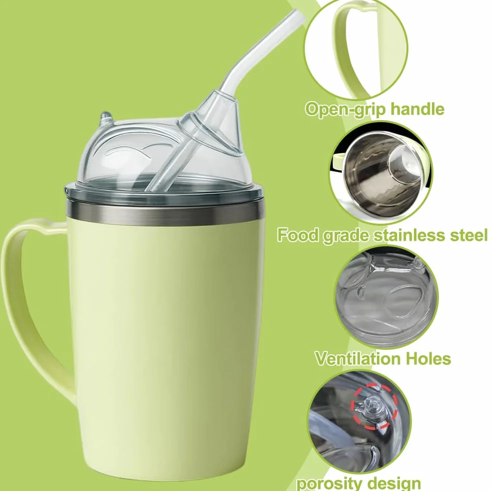 FARYODI Kubek z dzióbkiem 3 w 1 350 ml z uchwytem i słomką 30 cm dla seniorów
