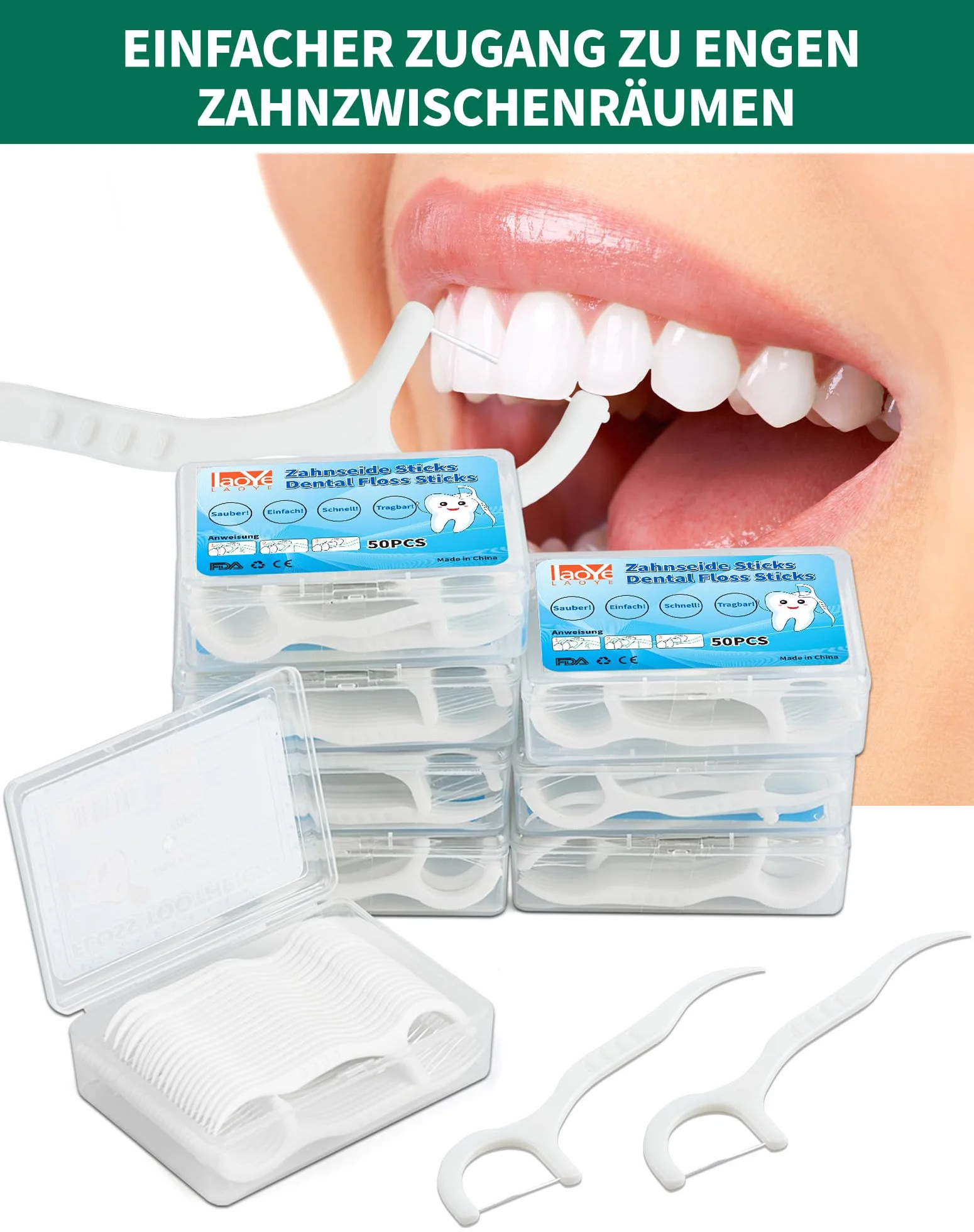 400 sztuk nić dentystycznej LAOYE Dental Floss Patyczki do czyszczenia zębów, z wykałaczką, jednorazowe