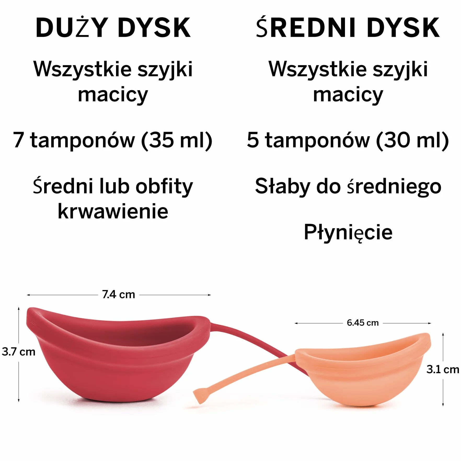 Krążki menstruacyjne silikon klasy medycznej 100% wielokrotnego użytku 12 godzin pojemność 3 i 6