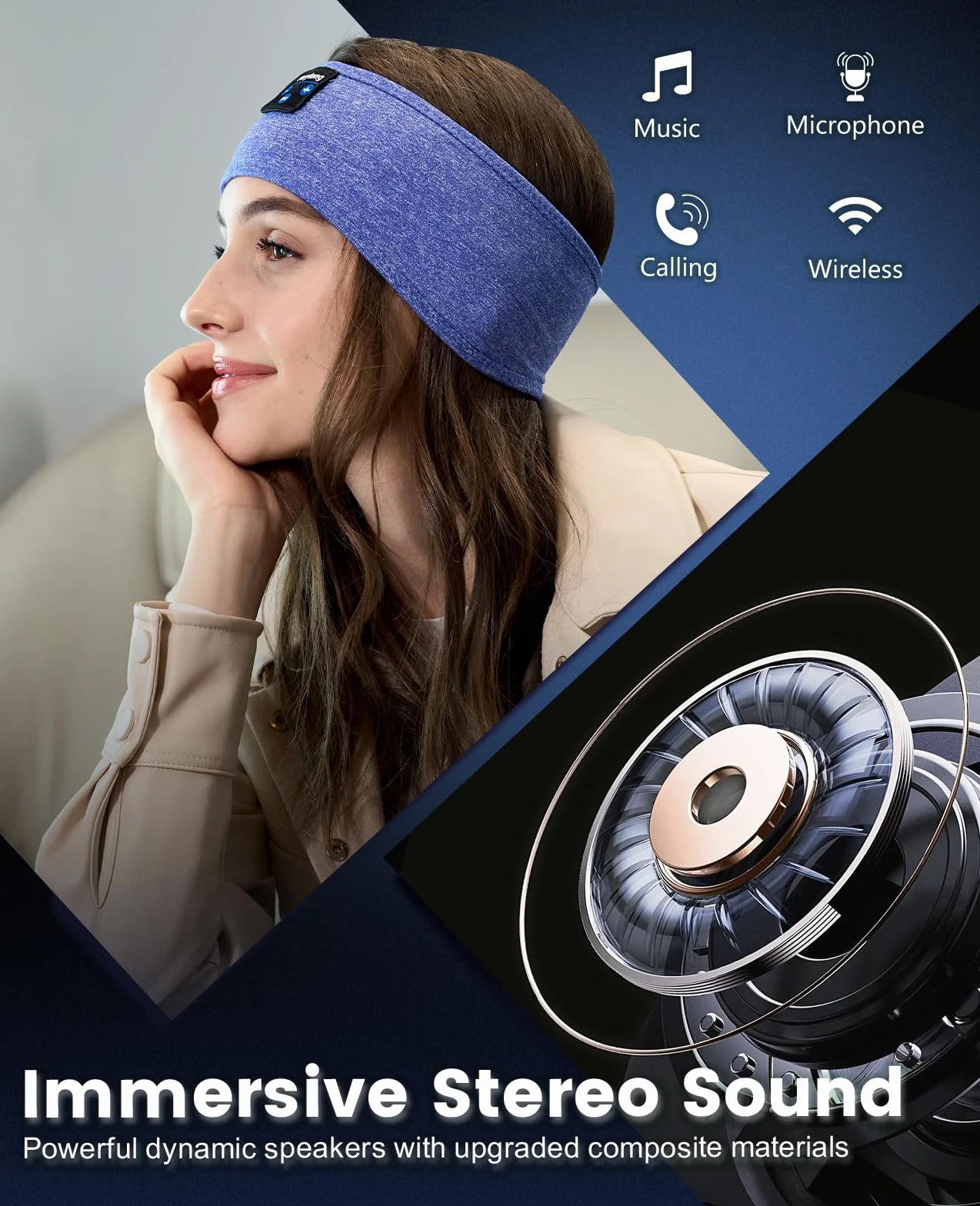 Perytong Słuchawki do spania Bluetooth Opaska na głowę Ultra-miękki pałąk dla śpiących z boku