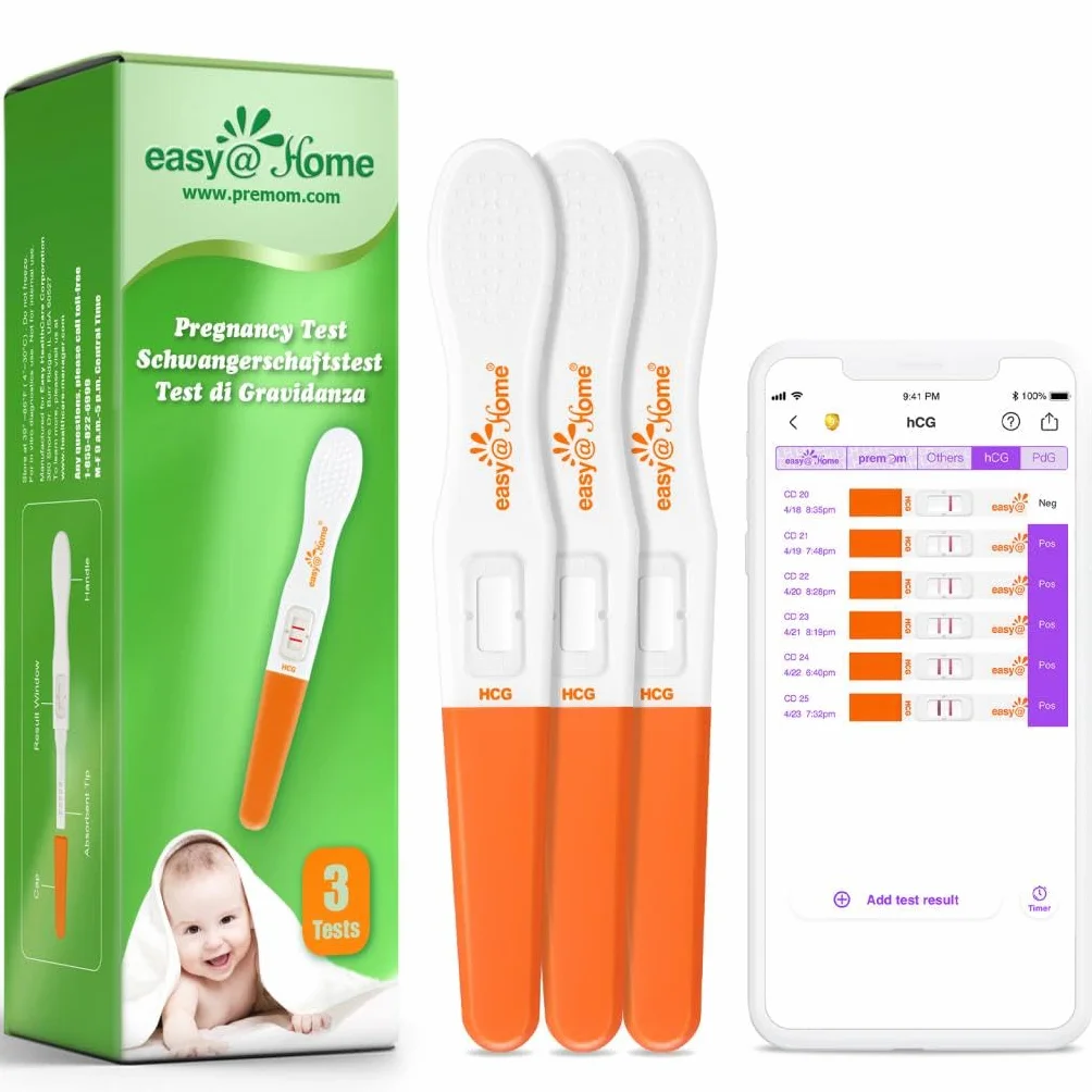 Easy@Home Testy ciążowe HCG 10mIU/mL 3 szt. z aplikacją Premom