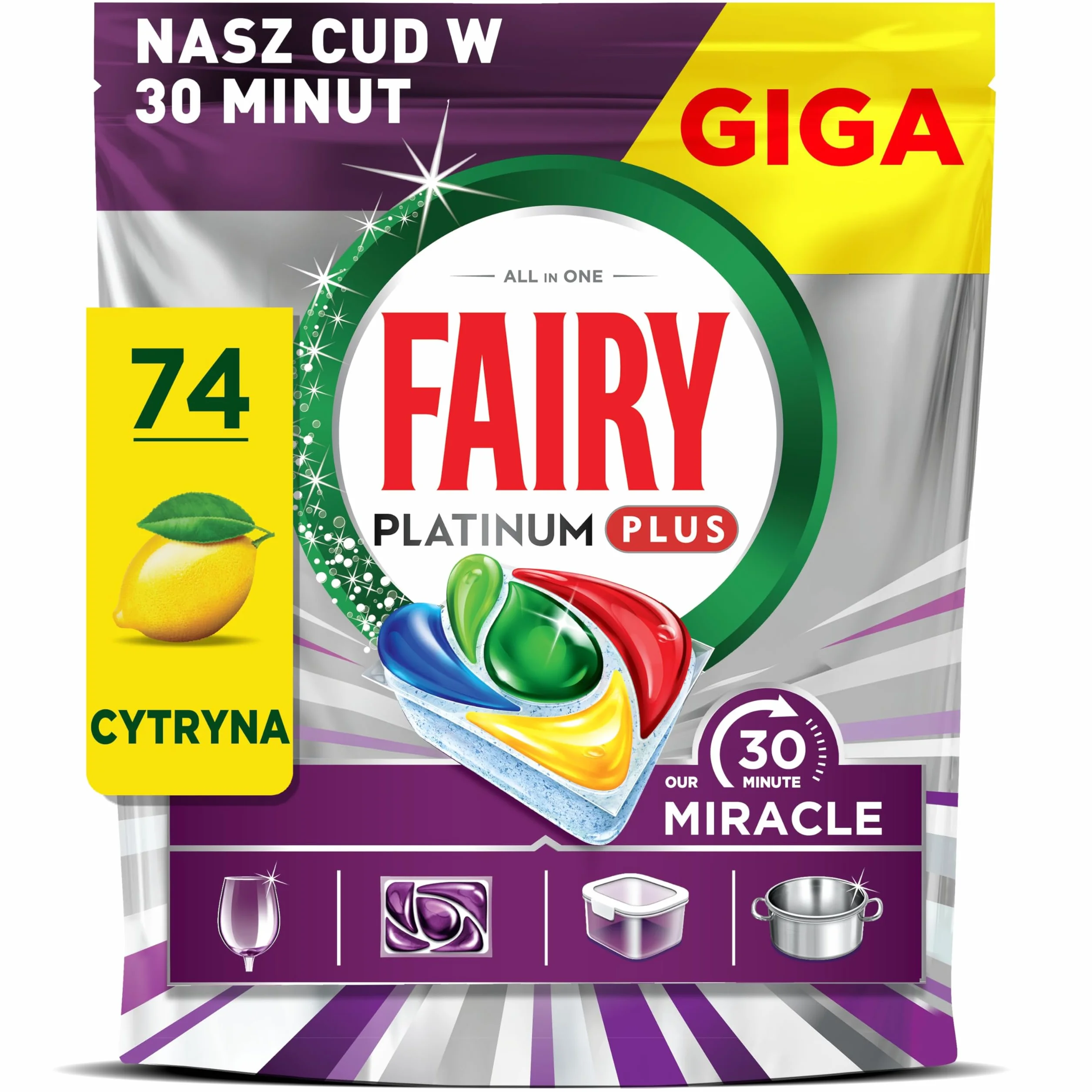 Fairy Platinum Plus Tabletki Do Zmywarki 30 Minute Miracle 74 X Środek Czyszczący