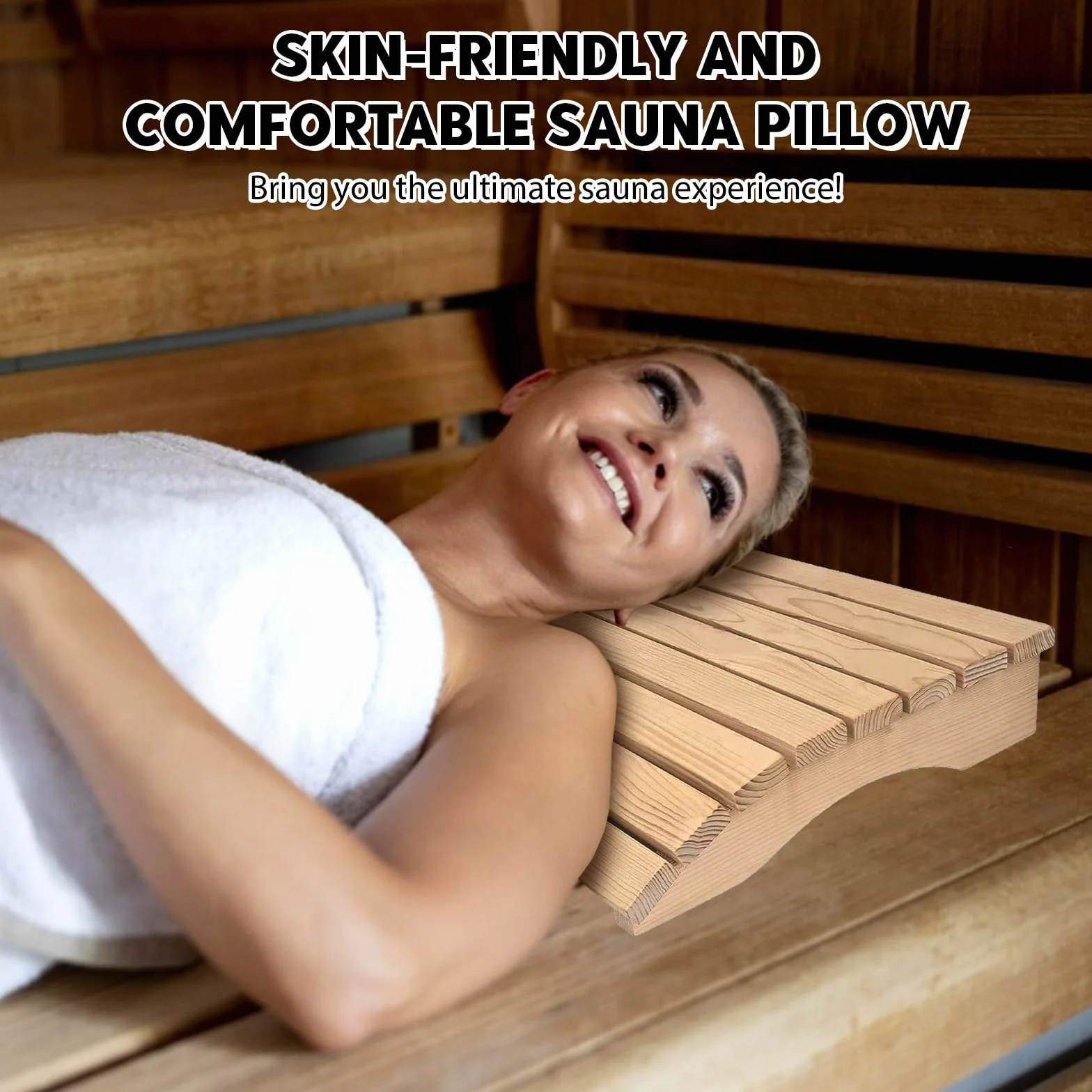 Ergonomiczny zagłówek do sauny, wytrzymały, drewniany, wygodne oparcie, akcesoria do sauny beczkowej, łaźni parowej lub Home SPA, 35 x 32 x 8,5 cm