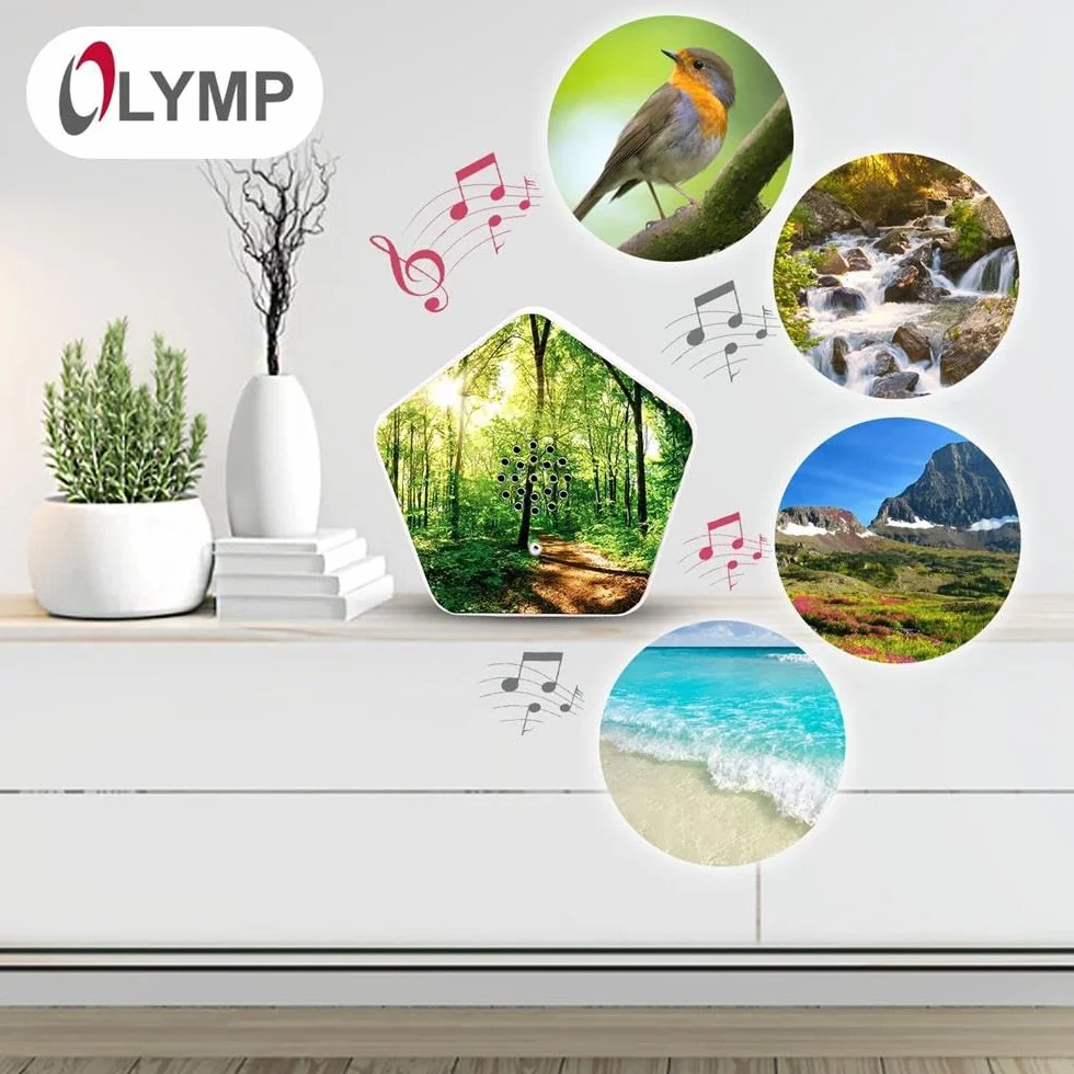 Olymp Sounds of Nature Box 3 sztuki, dźwięki natury do relaksu i odpoczynku, soundbox ze śpiewem ptaków, szeptem strumienia, łóżkami górskimi, hałasem morza, pozytywką z czujnikiem ruchu i regulacją