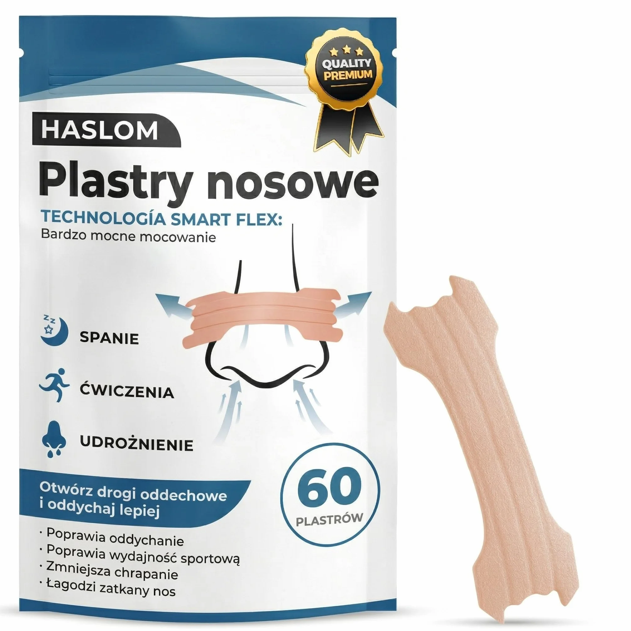 HASLOM Plastry na Nos Antysnorowe Oddychanie Chrapanie 60 sztuk Rozmiar Uniwersalny