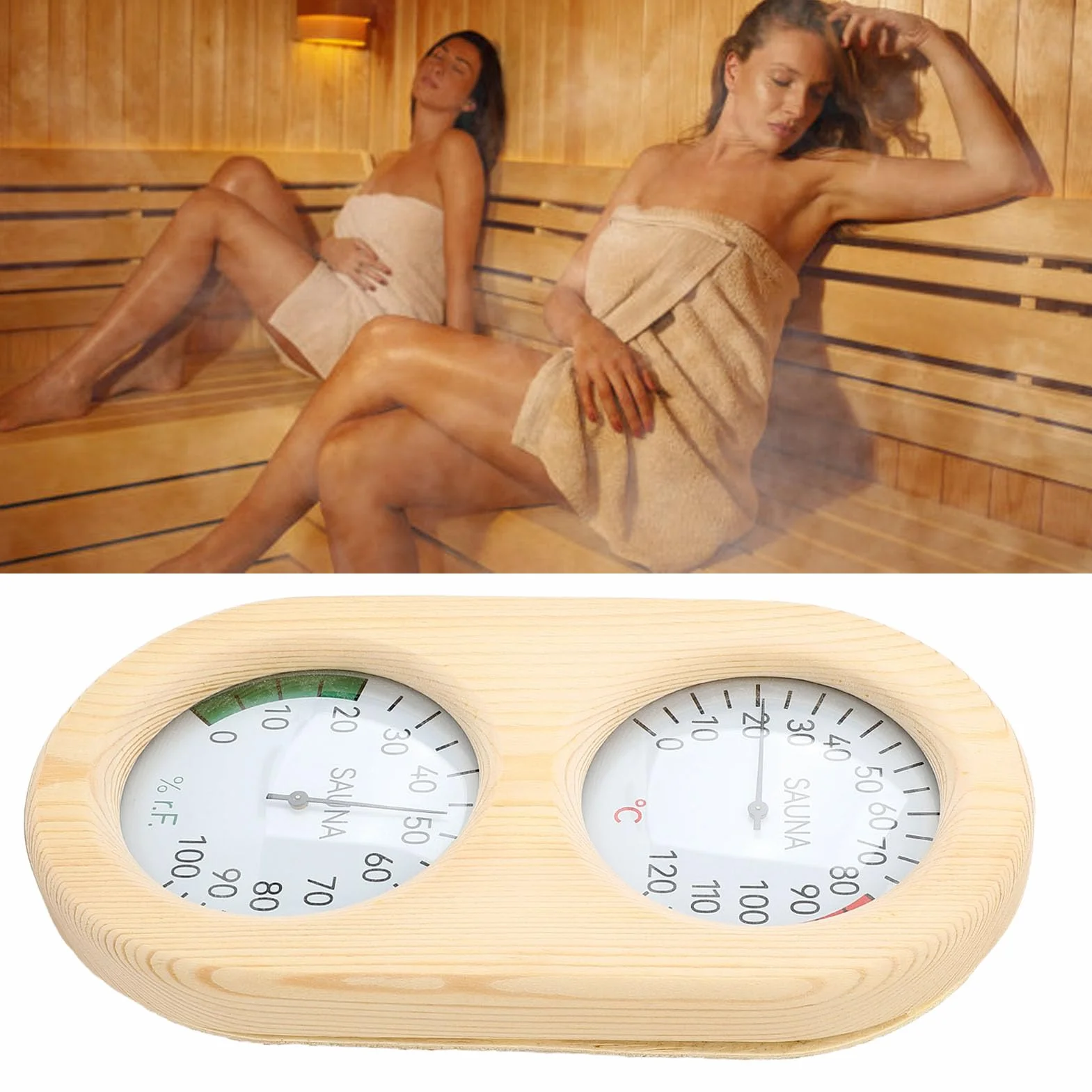 Sauna Room 2 in 1 Sauna Thermometer and Hygrometer Wooden Wall Mounted Sauna Hygrometer Indoor Humidity Temperature Measurement for Sauna Room Accessories