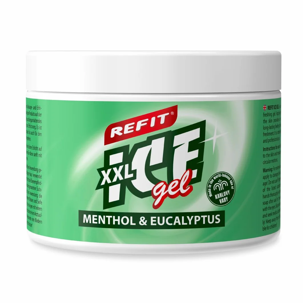 Refit Ice Gel Menthol & Eukaliptus XXL 500 ml – Extra żel przeciwbólowy - naturalna moc chłodzenia mentolu - zapach eukaliptusa - dla pleców, mięśni i stawów, maść do masażu po wysiłku fizycznym