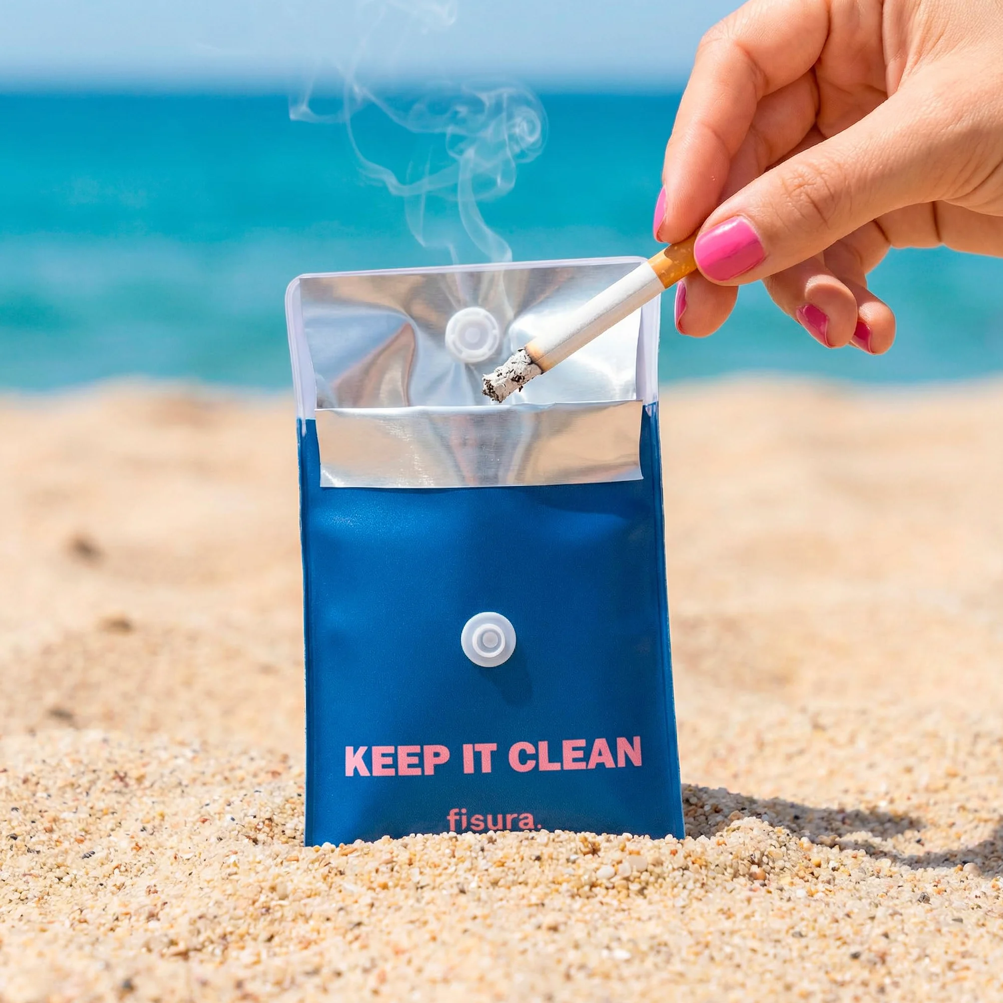 Fisura – Popielniczka przenośna „Keep it clean” 8 x 8 cm, kieszonkowa popielniczka do samochodu i na podróż, wielokrotnego użytku saszetka na popiół na zewnątrz