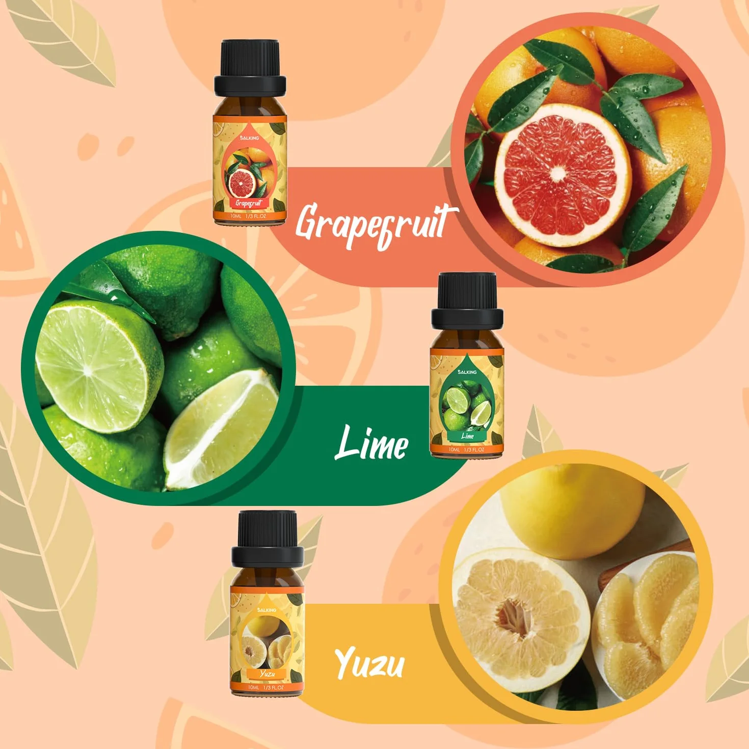 SALKING Olejki eteryczne cytrusowe do nawilżacza dyfuzora 100% naturalny słodka pomarańcza bergamotka cytryna grejpfrut limonka yuzu