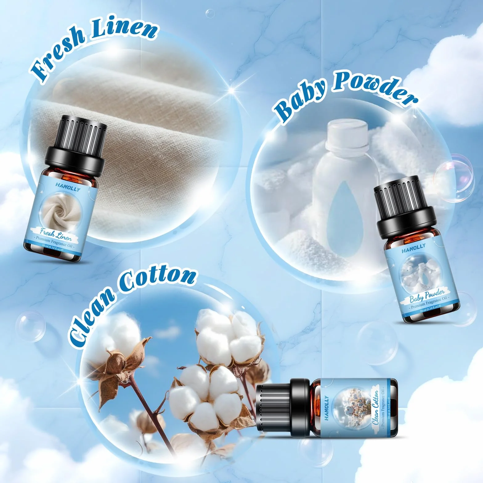 Hanolly Zestaw Olejków Eterycznych Do Prania 6 x 10 ml Naturalne Czyste Olejki Zapachowe