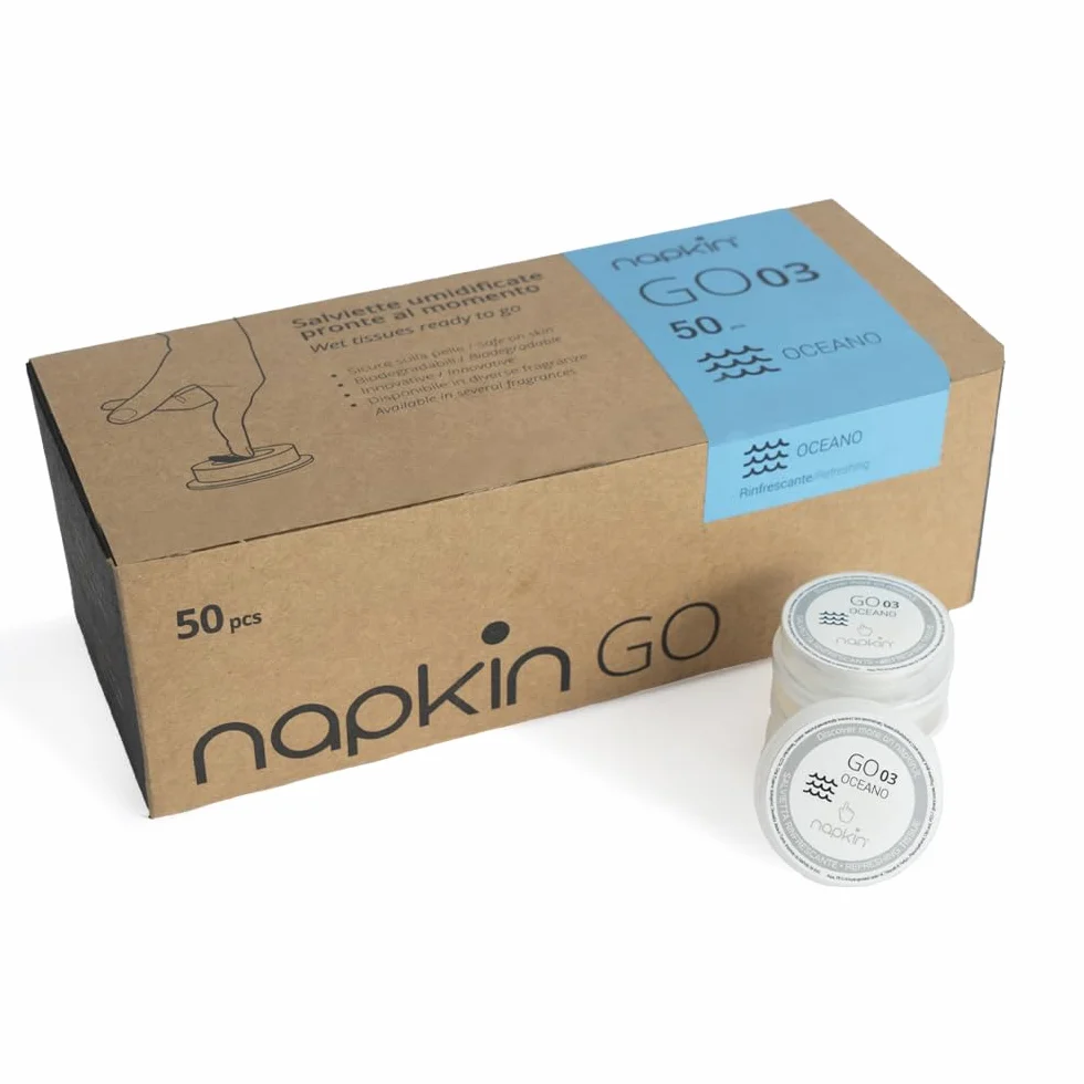 Napkin Go Chusteczki Nawilżane Kieszonkowe Bez Plastiku Kapsułki Zapach Oceanu 50 Sztuk