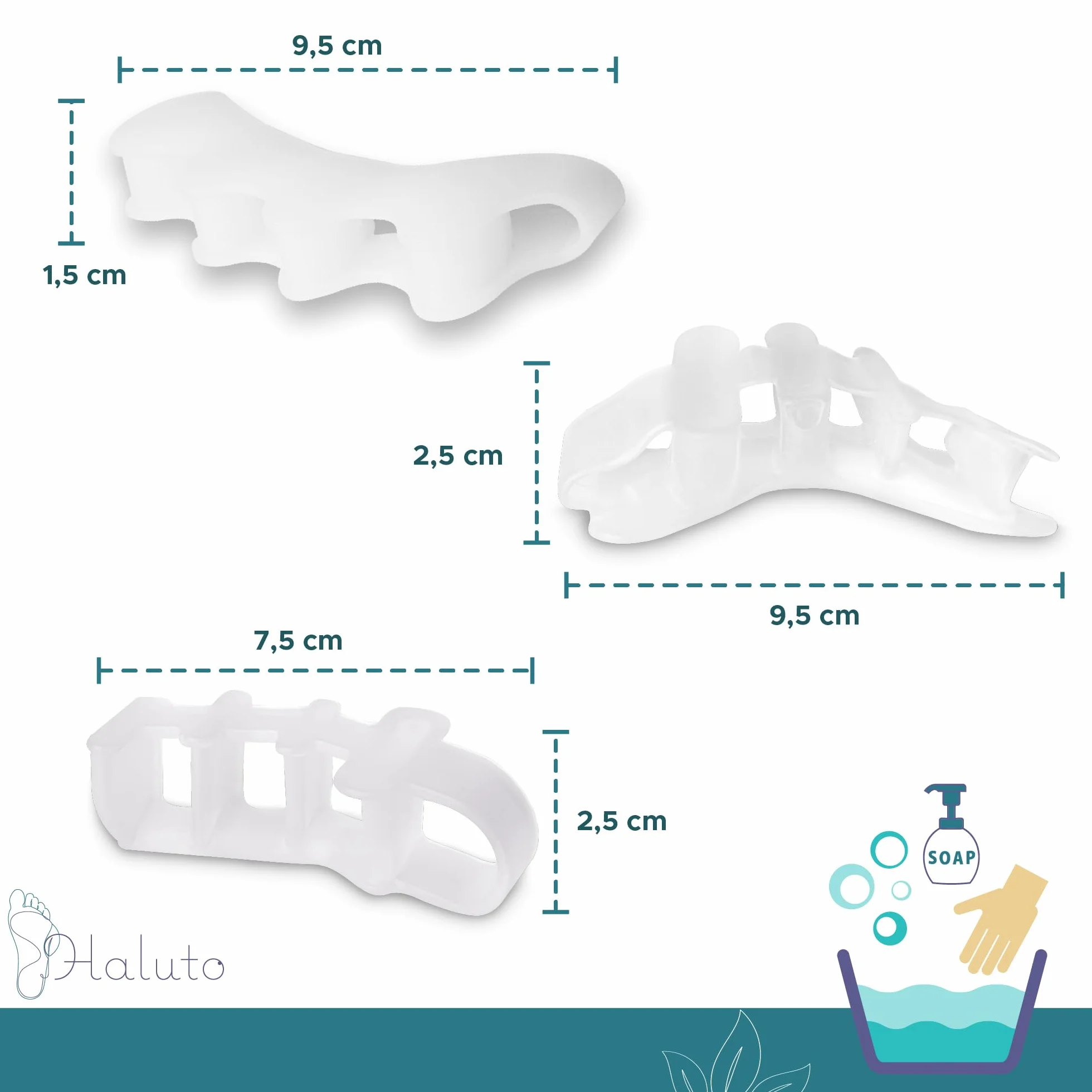Haluto 3 pary / 6 sztuk Separator palców - Silikonowe separatory do nakładających się palców - Korektor palucha koślawego i palców młotkowatych - Do codziennego użytku w dzień i w nocy
