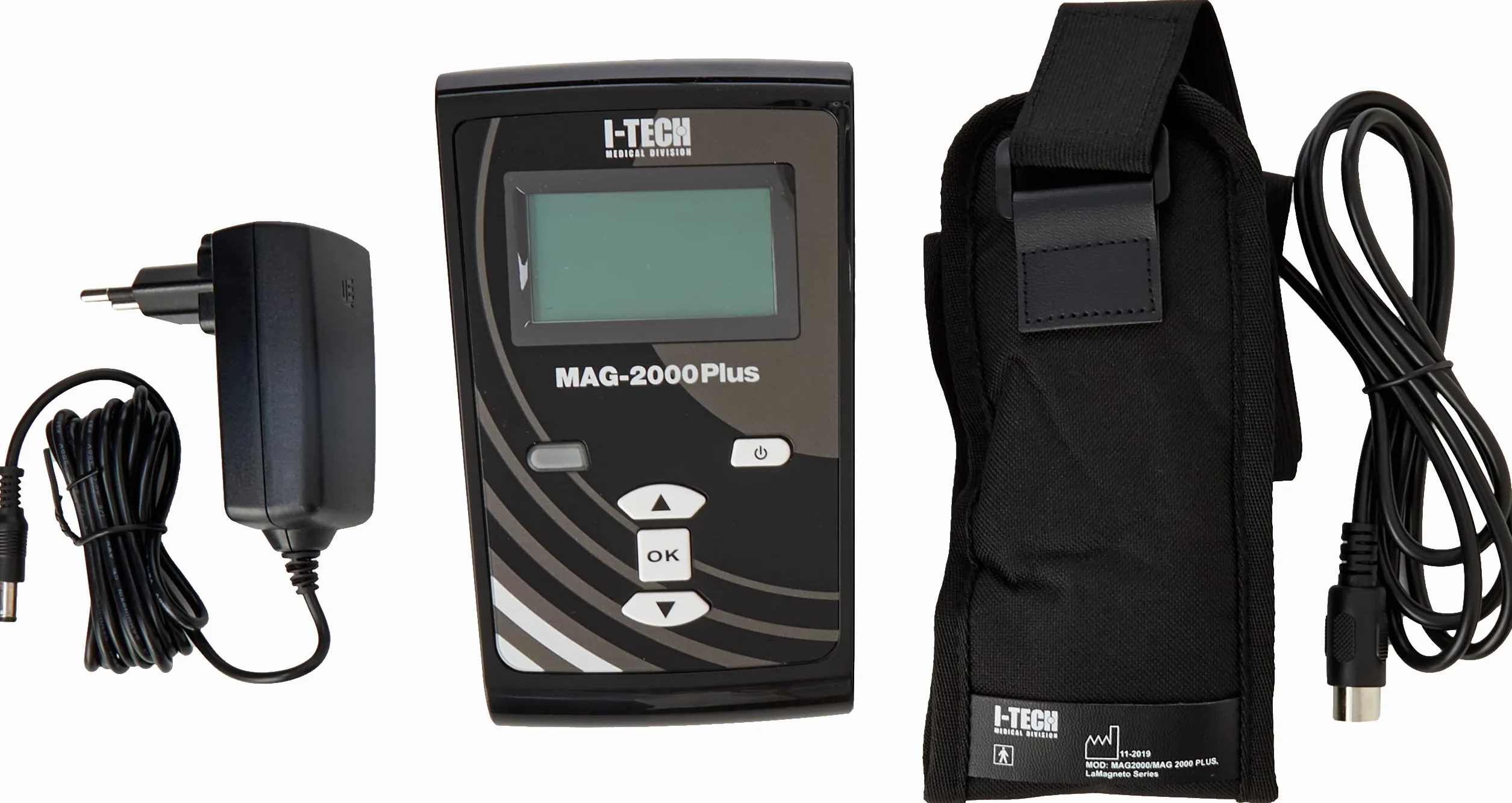 Itech IACER I-Tech MAG 2000 Plus, do magnetoterapii domowej i profesjonalnej, 2 kanały po 200 Gaussów każdy, 35 programów, do 10 pamięci użytkownika, gumka z 3 elektromagnesami, torba
