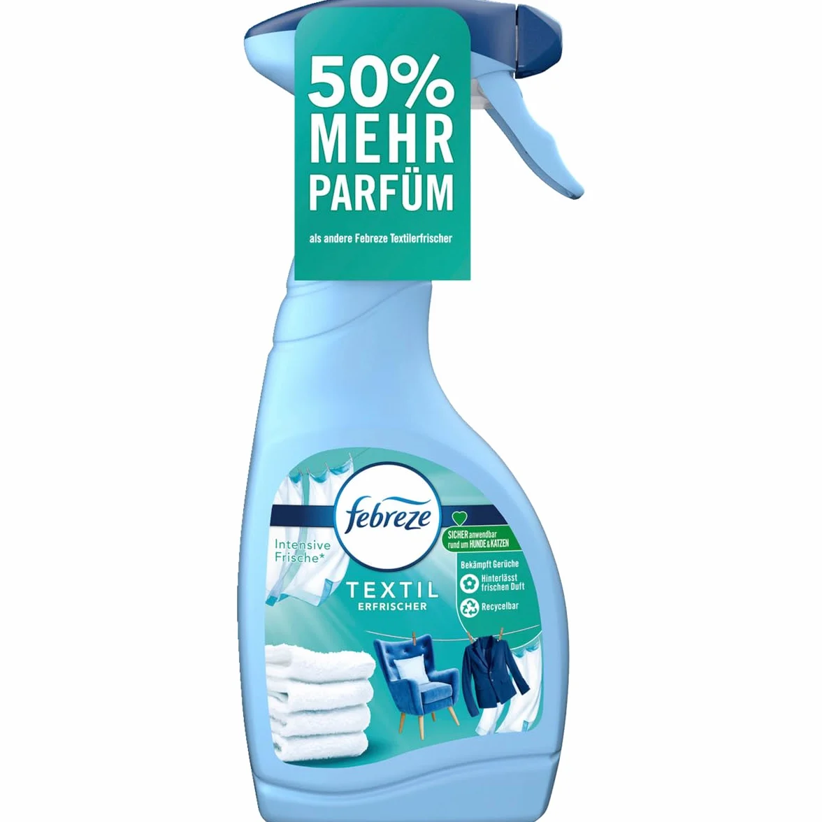Febreze Klasyczny odświeżacz do tekstyliów w sprayu, 500 ml, z technologią świeżego powietrza, zwalcza zapachy osadzone w tekstyliach i pozostawia świeży zapach