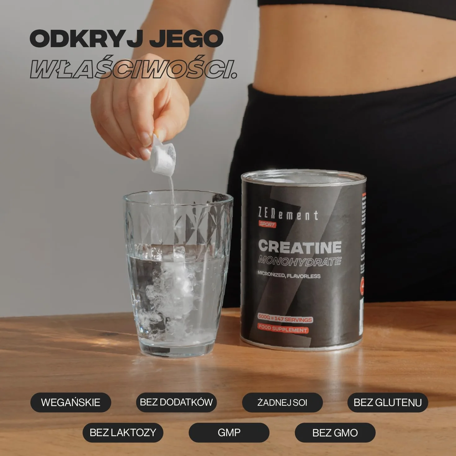 Monohydrat kreatyny w proszku 500 g – jakość mikronizowana – optymalnie dozowany – czysta kreatyna bez dodatków – monohydrat kreatyny 100% wegański – na 147 dni