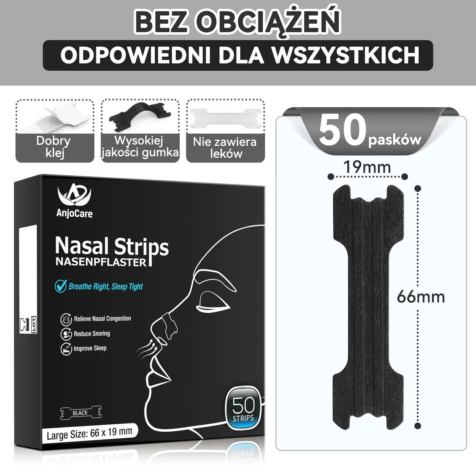50szt Paski do nosa, Extra Strength Paski do nosa, aby zatrzymać chrapanie i złagodzić przekrwienie błony śluzowej nosa, Anti Snore Paski do nosa, aby pomóc oddychać dla lepszego snu w nocy