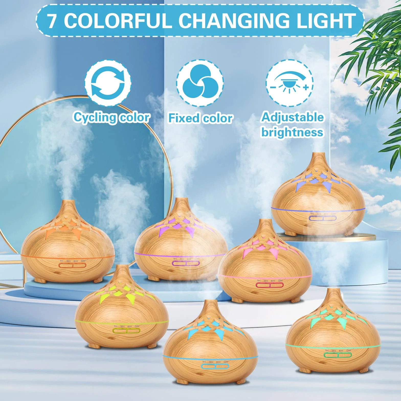 Dyfuzor zapachowy 550 ml, nawilżacz powietrza do sypialni, dyfuzor aromaterapeutyczny z pilotem, 4 ustawienia timera, 7 kolorów LED, funkcja automatycznego wyłączania, do dużych pomieszczeń