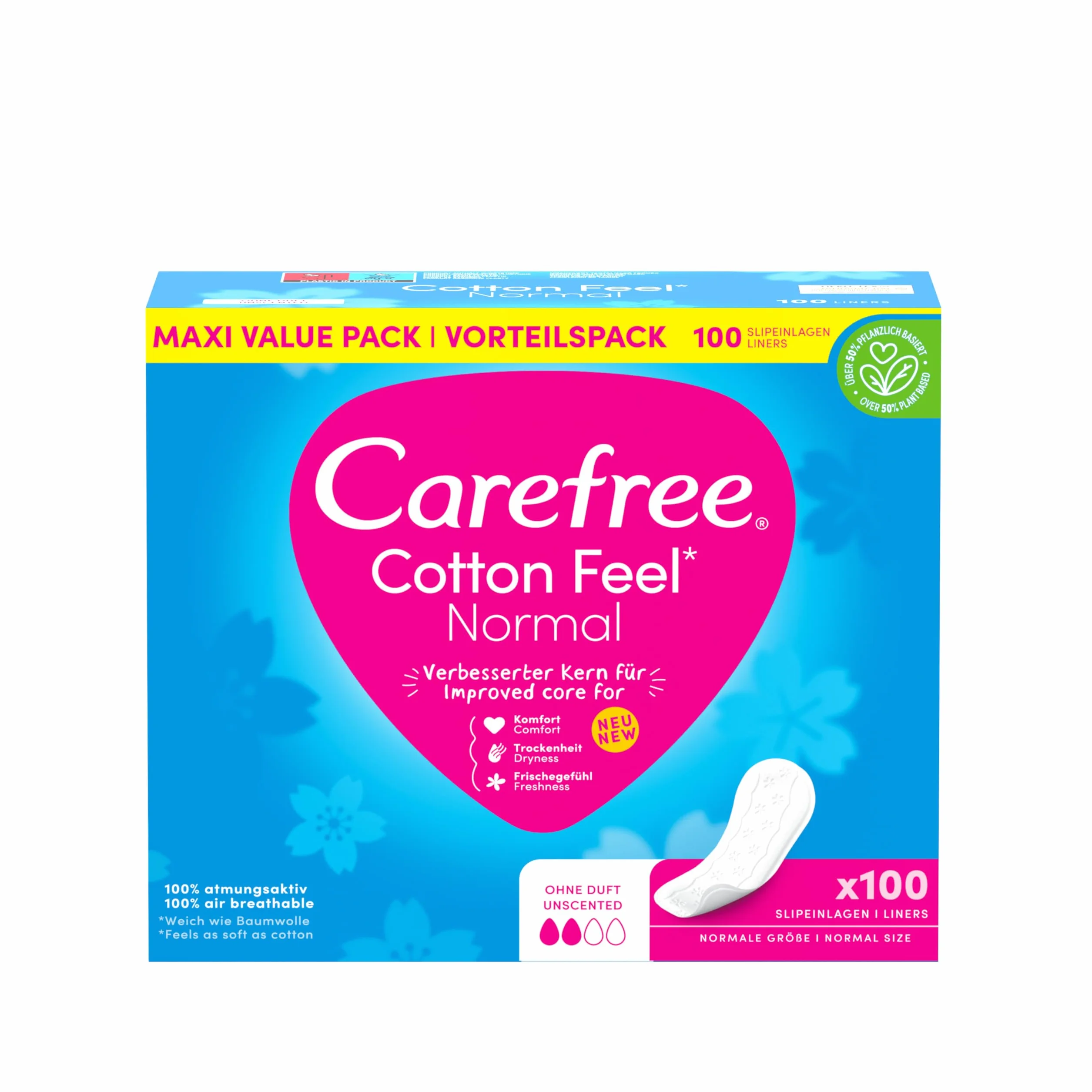 Carefree Cotton Feel 100 bawełnianych wkładek do majtek oddychających długotrwała świeżość normalny rozmiar
