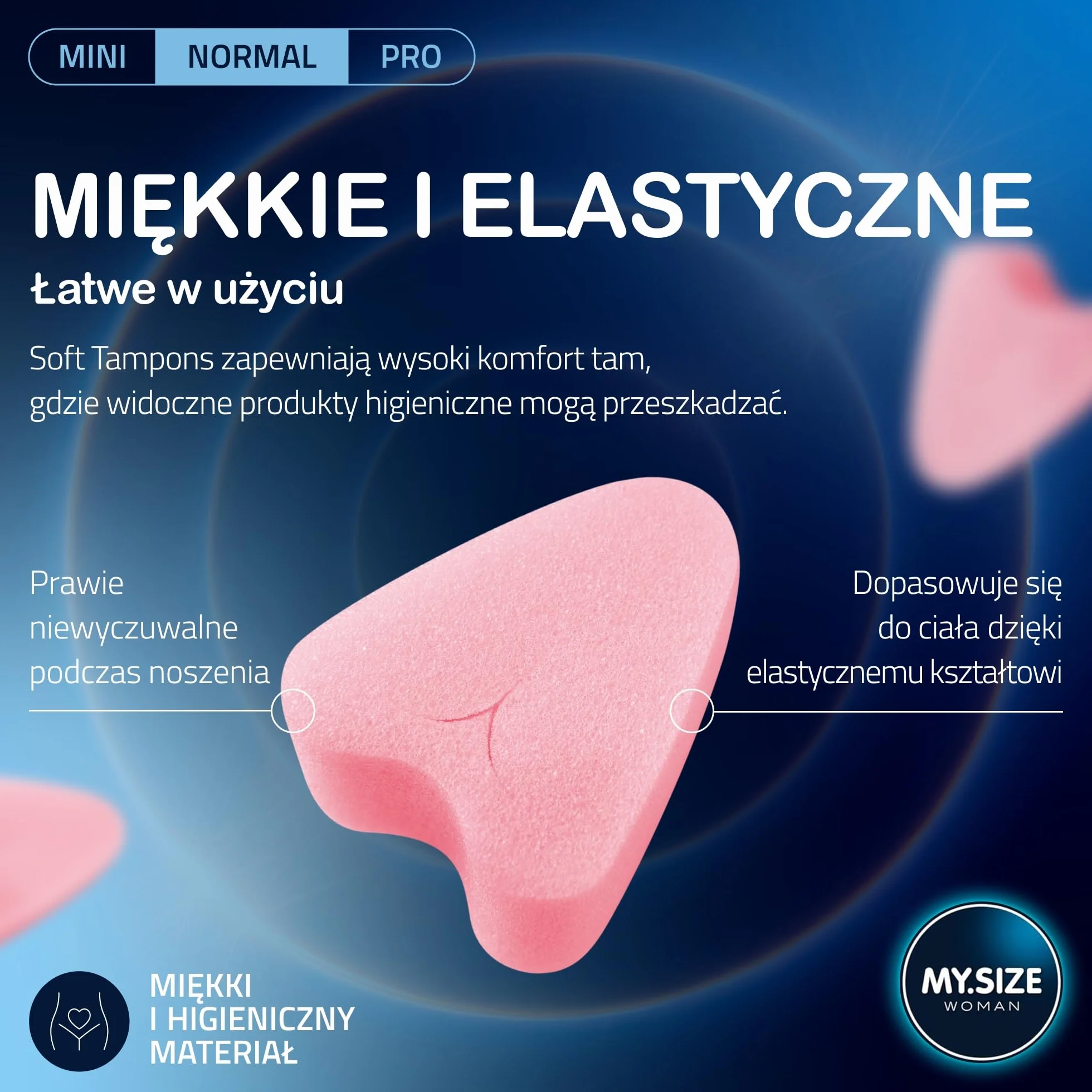 MY.SIZE Woman Soft Tampony NORMAL, 20 sztuk, tampony bez sznureczka do sportu, miłości i spa