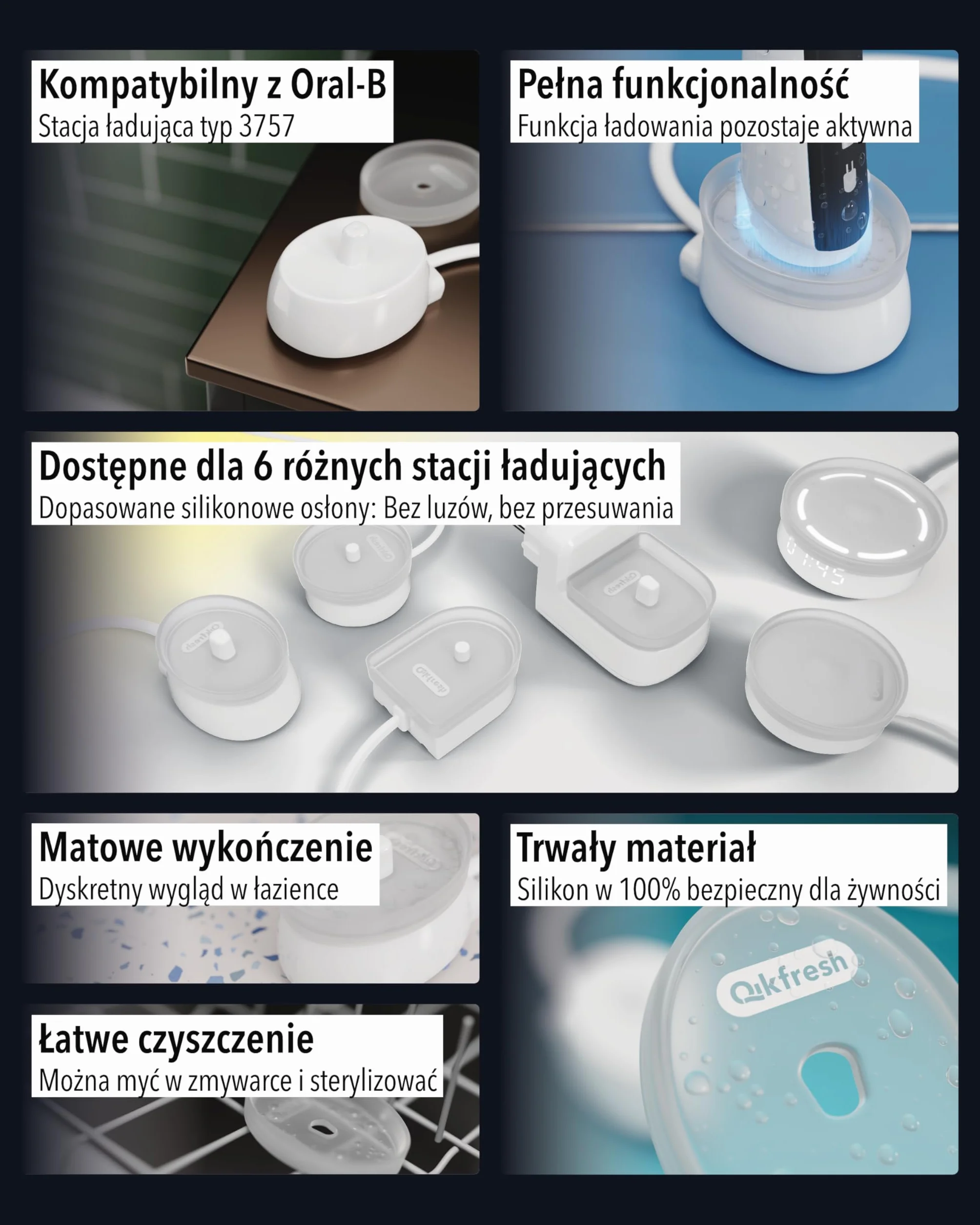 Qikfresh Silikonowa osłona kompatybilna z Oral-B typ 3757 ładowarkę - Higieniczna pokrywa do bazy szczoteczki - Mrożony transparent