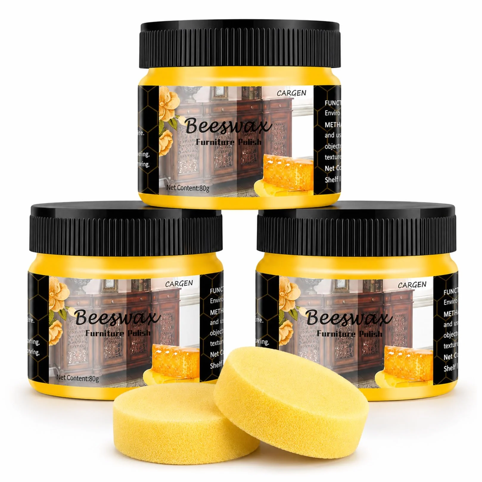 CARGEN Naturalny wosk pszczeli do drewna Wood Seasoning Beewax, 3 szt., tradycyjny, uniwersalny, do polerowania, czyszczenia i pielęgnacji mebli