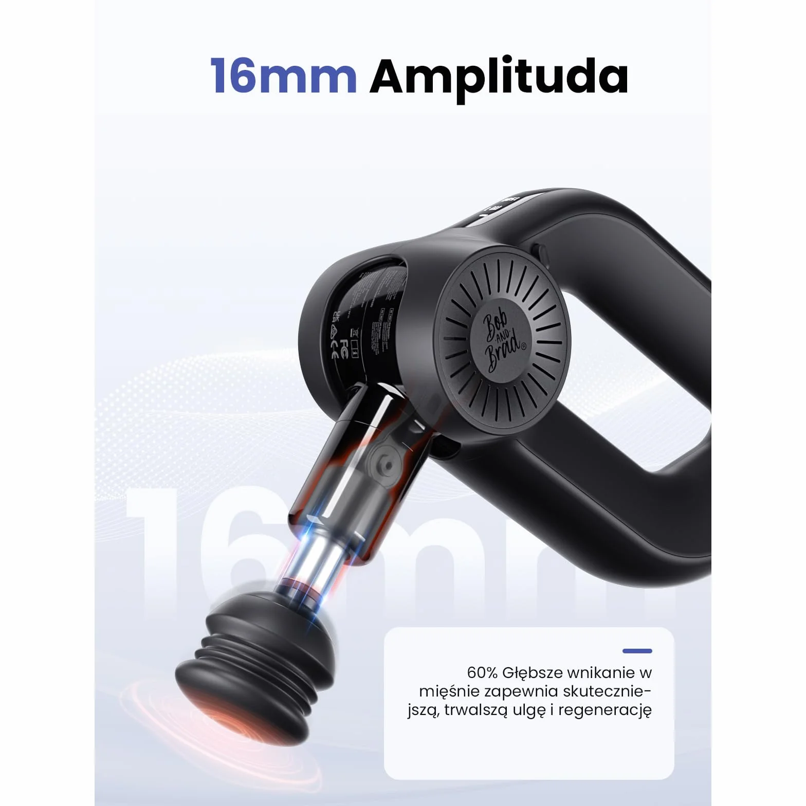 Bob and Brad D6 Pro Pistolet do Masażu, Profesjonalny do Głębokich Tkanek, Massage Gun z Wyświetlaczem OLED, 7 Nakładek, 6 Prędkości (1500-2500 RPM), na Bóle Mięśni i Relaksacyjny