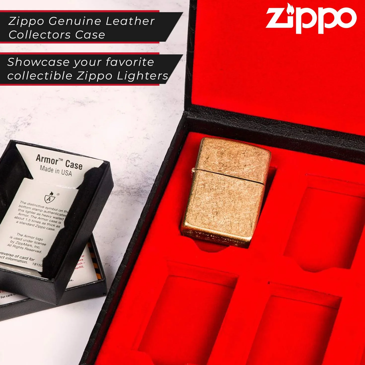 Zippo Collector's Case To Futerał na Zapalniczki Sztormowe, ze Wzorem Skóry Aligatora, Czerwona Aksamitna Wyściółka, Miejsce na 8 Zapalniczek, optymalna dla Kolekcjonerów
