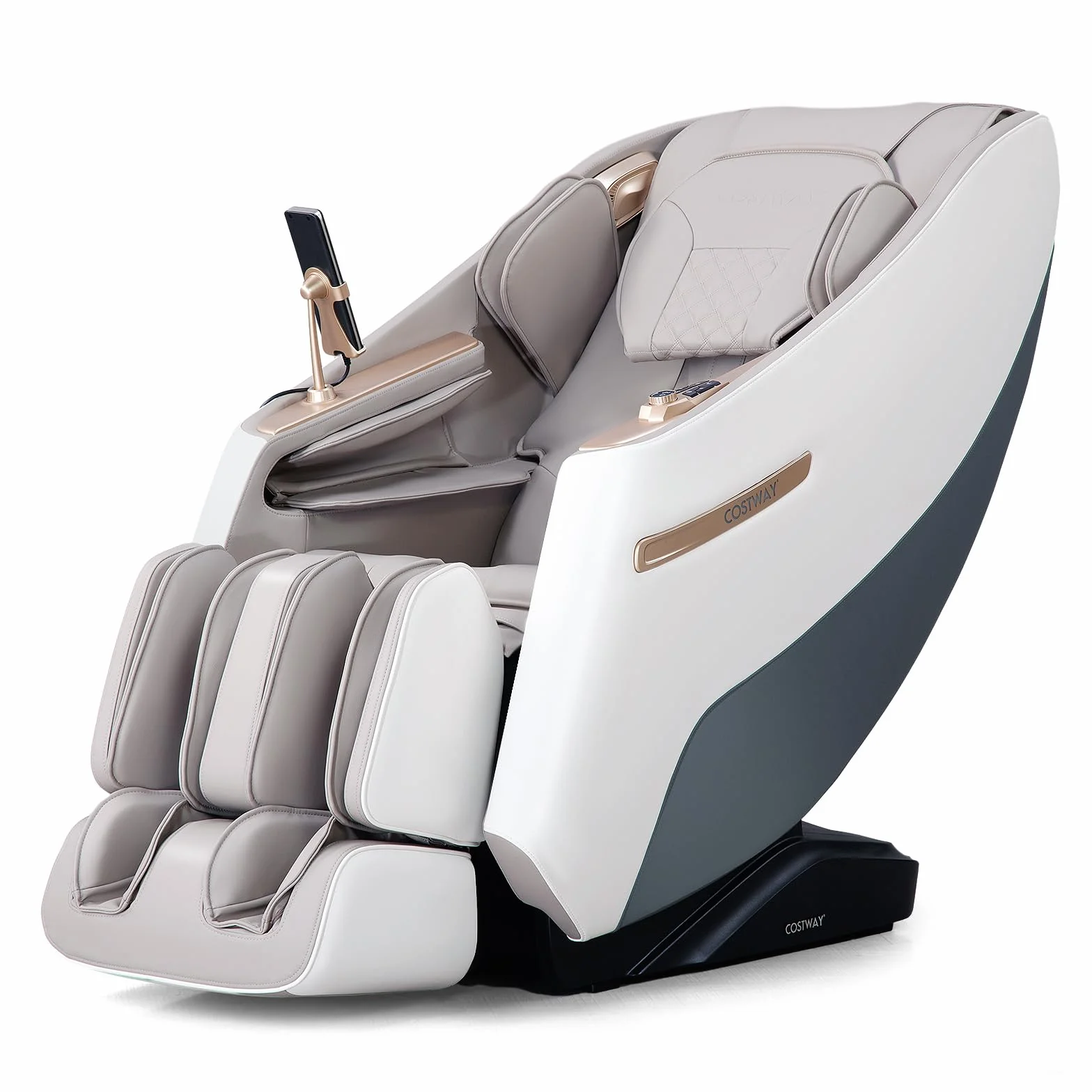 COSTWAY Fotel masujący, Zero Gravity SL Track Shiatsu fotel do masażu, ogrzewanie i masaż pneumatyczny, fotel do masażu całego ciała, z 12 trybami automatycznymi i pilotem zdalnego sterowania