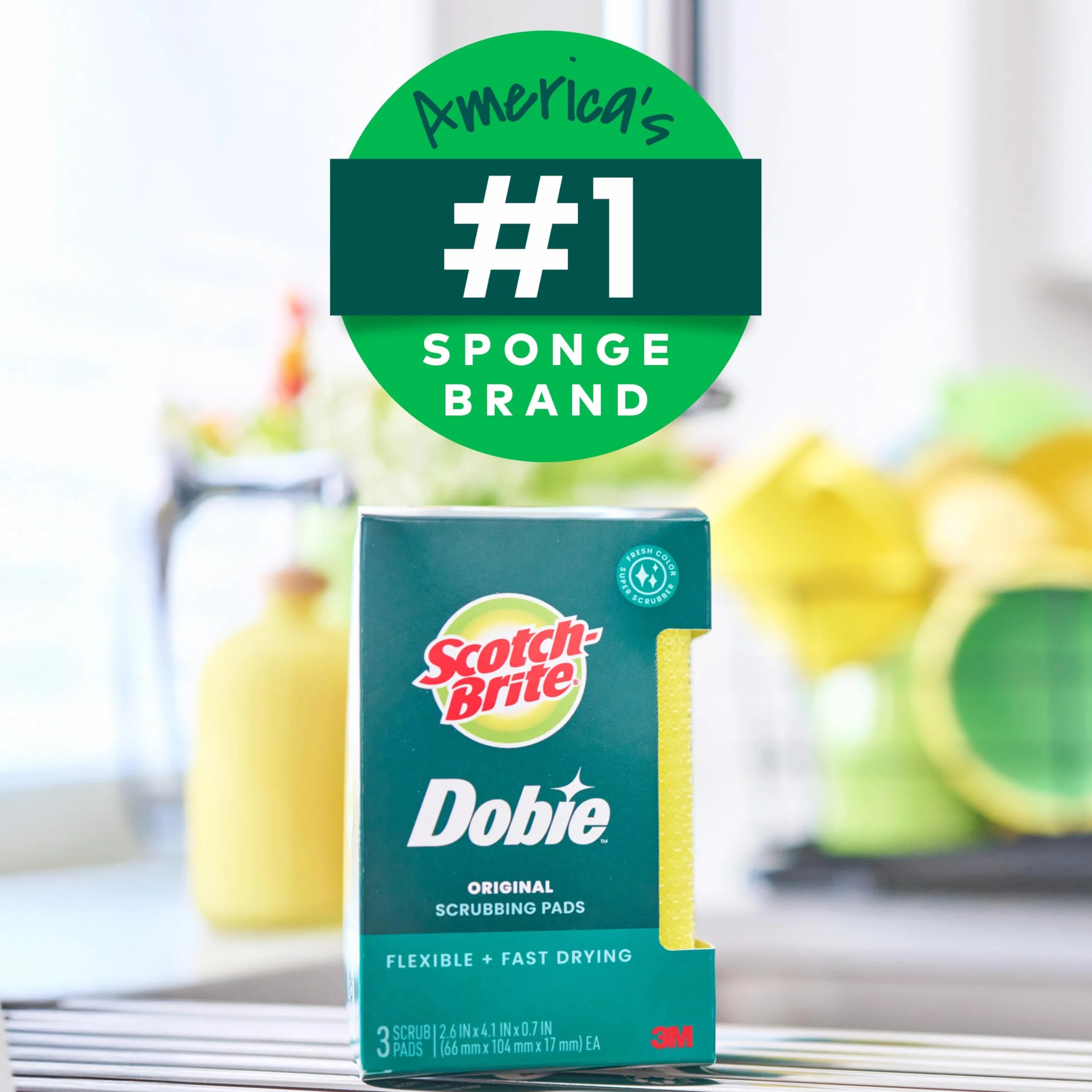 Scotch-Brite Dobie podkładka czyszcząca, idealna do mycia naczyń, kuchni, łazienki i innych, szorowania bez zarysowań, 1 podkładka