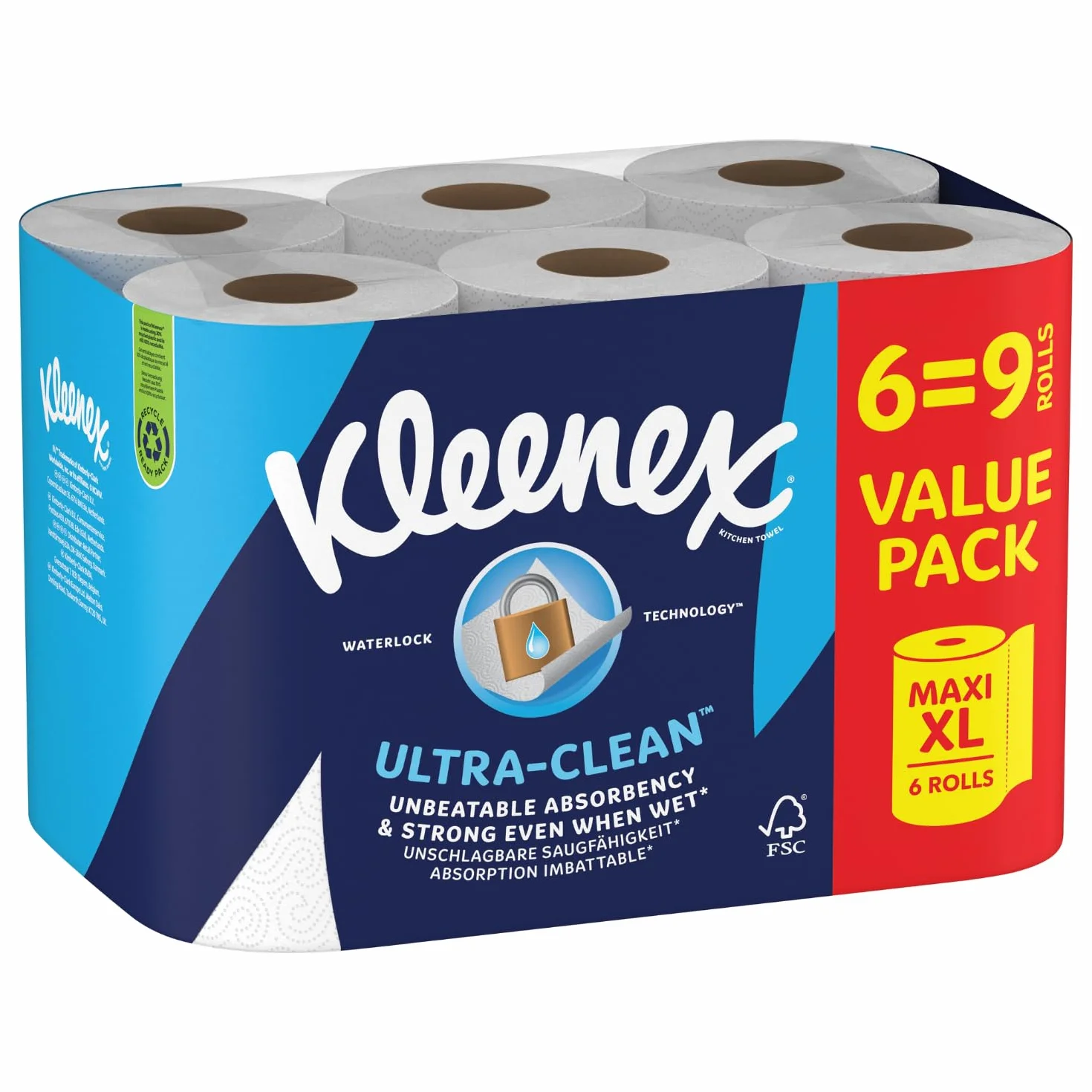 Kleenex® rolka kuchenna Ultra Clean™, 6 wałków kuchennych Maxi XL (= 9 rolek), niezrównana chłonność i wytrzymałość ręczniki kuchenne – 100% opakowanie do recyklingu
