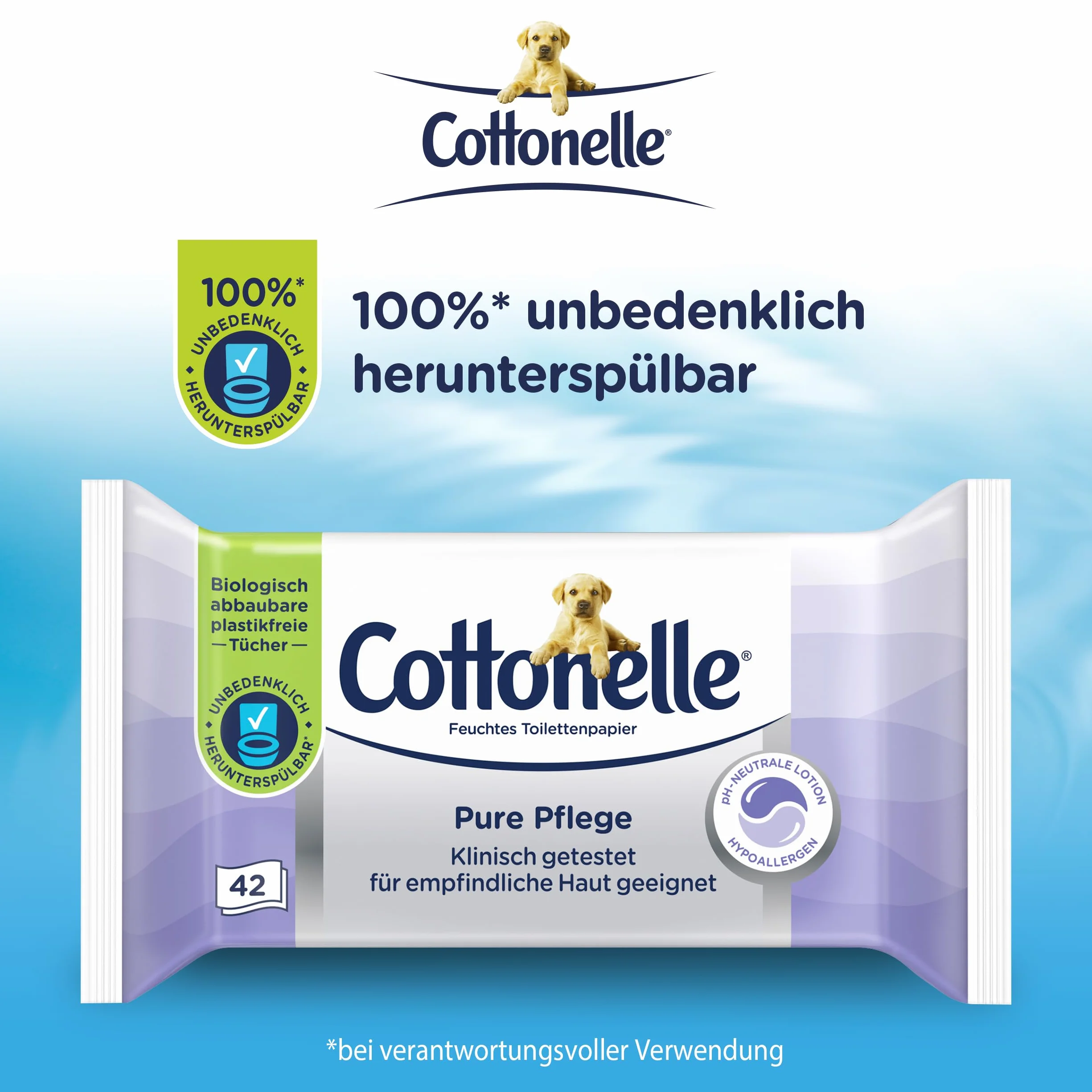 Cottonelle Mokry papier toaletowy Pure Pielęgnacja, ultra czuły, 99% wody, 12 x 42 chusteczki, bezzapachowy i hipoalergiczny