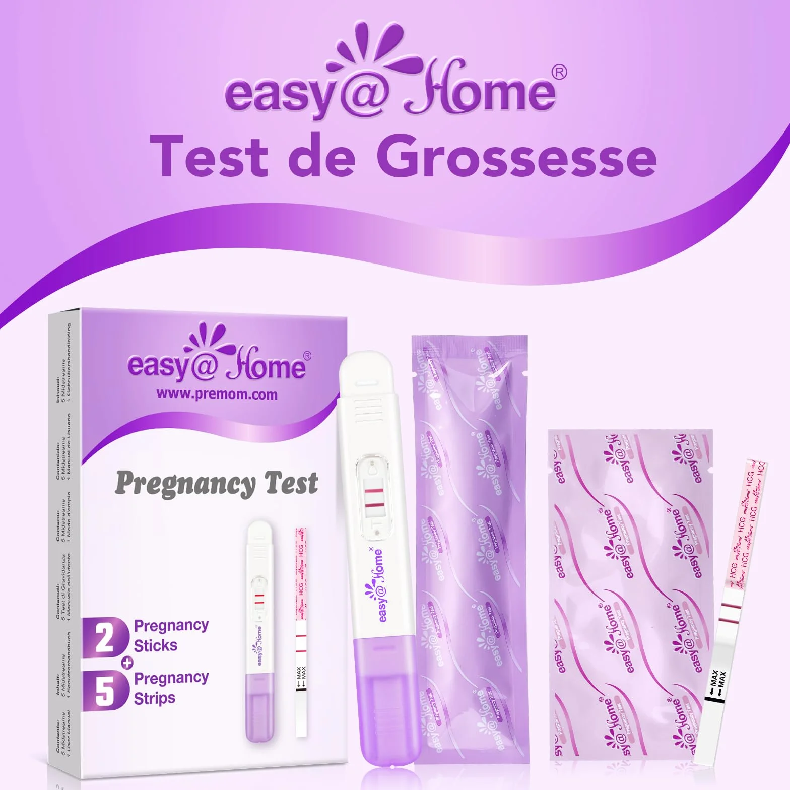 Easy@Home Test ciążowy, wczesny test ciążowy, bardzo czuły, test wczesnej ciąży: test ciążowy do wczesnego rozpoznania ciąży, 7 testów (2 pałeczki 10 mIU/ml, 5 pasków 10 mIU/ml)