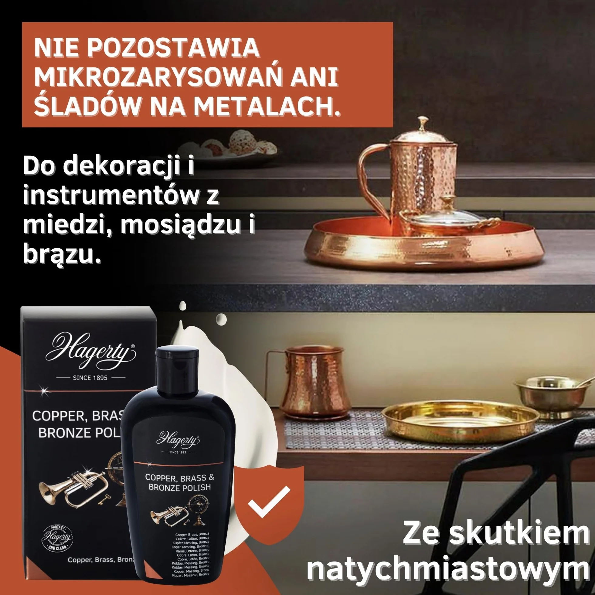 Hagerty Copper Brass & Bronze Polish 250 ml I Skuteczna politura do brązu mosiądzu i miedzi przywracająca połysk I Pasta do polerowania wazonów rzeźb miedzianych naczyń artykułów