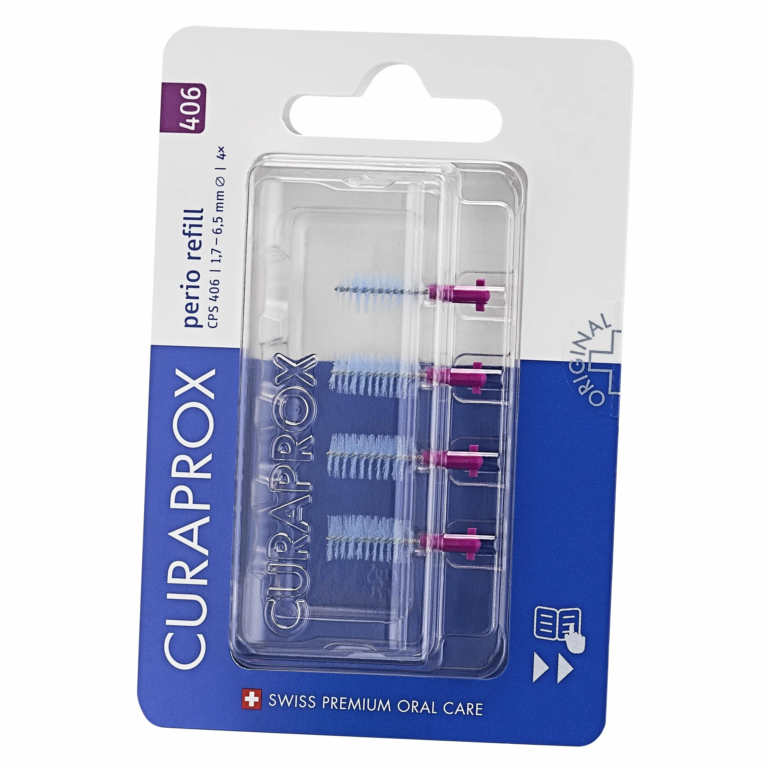 Curaprox Wkłady do szczoteczek międzyzębowych CPS 406 Perio - do szerokich szczelin i wrażliwych dziąseł | Ultra-cienkie włókna/Fuksja / 4-Pack/zaprojektowany w Szwajcarii