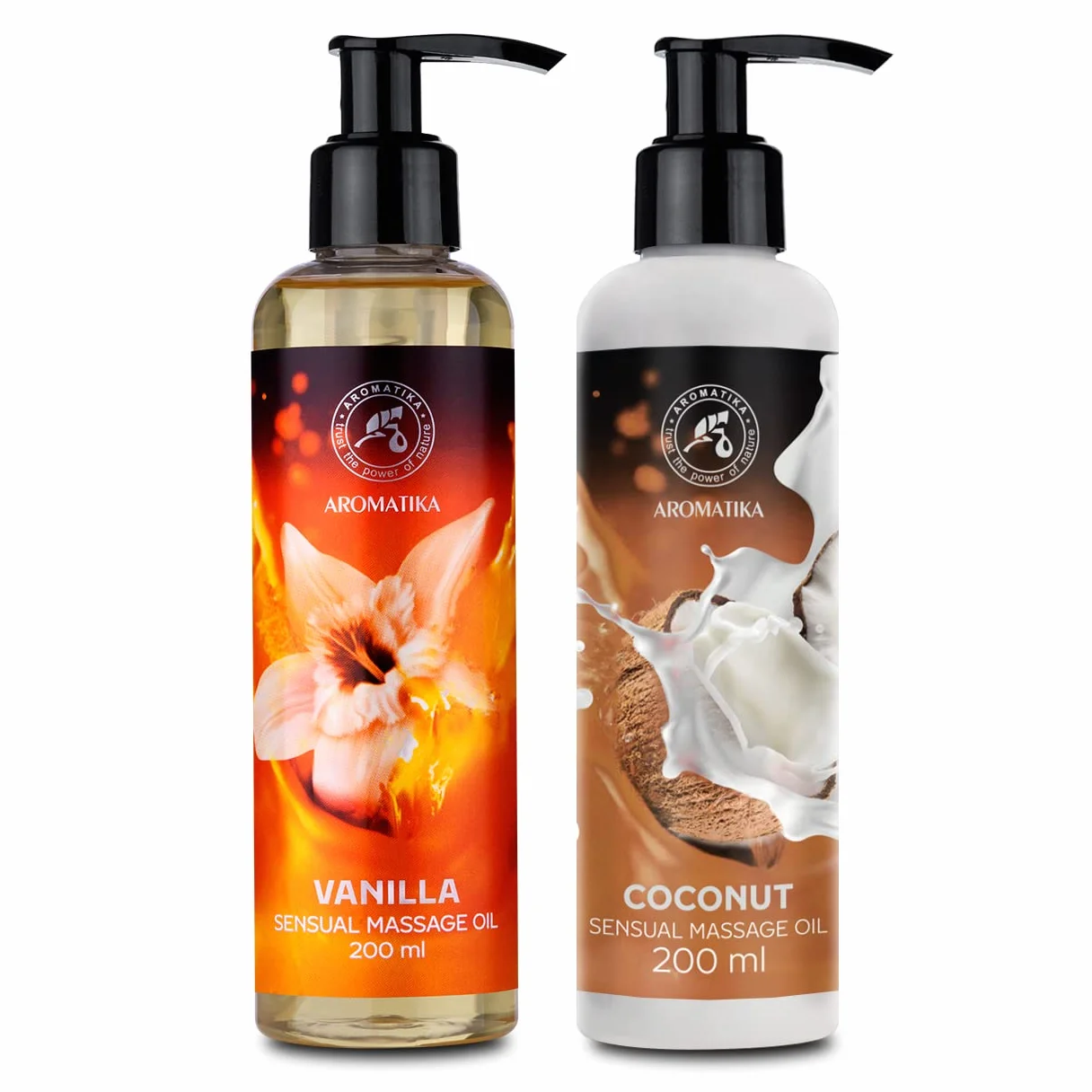 Sensual Vanilla & Coconut Massage Blend 2×200 ml – Edible & Kissable – Almond & Grapeseed Base – Aromatherapy Body Care – Relax