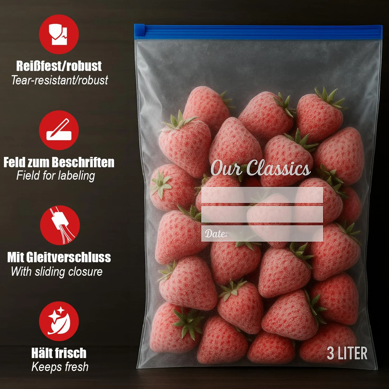 Torebki do mrożenia 3L z zamknięciem -40°C 60 sztuk