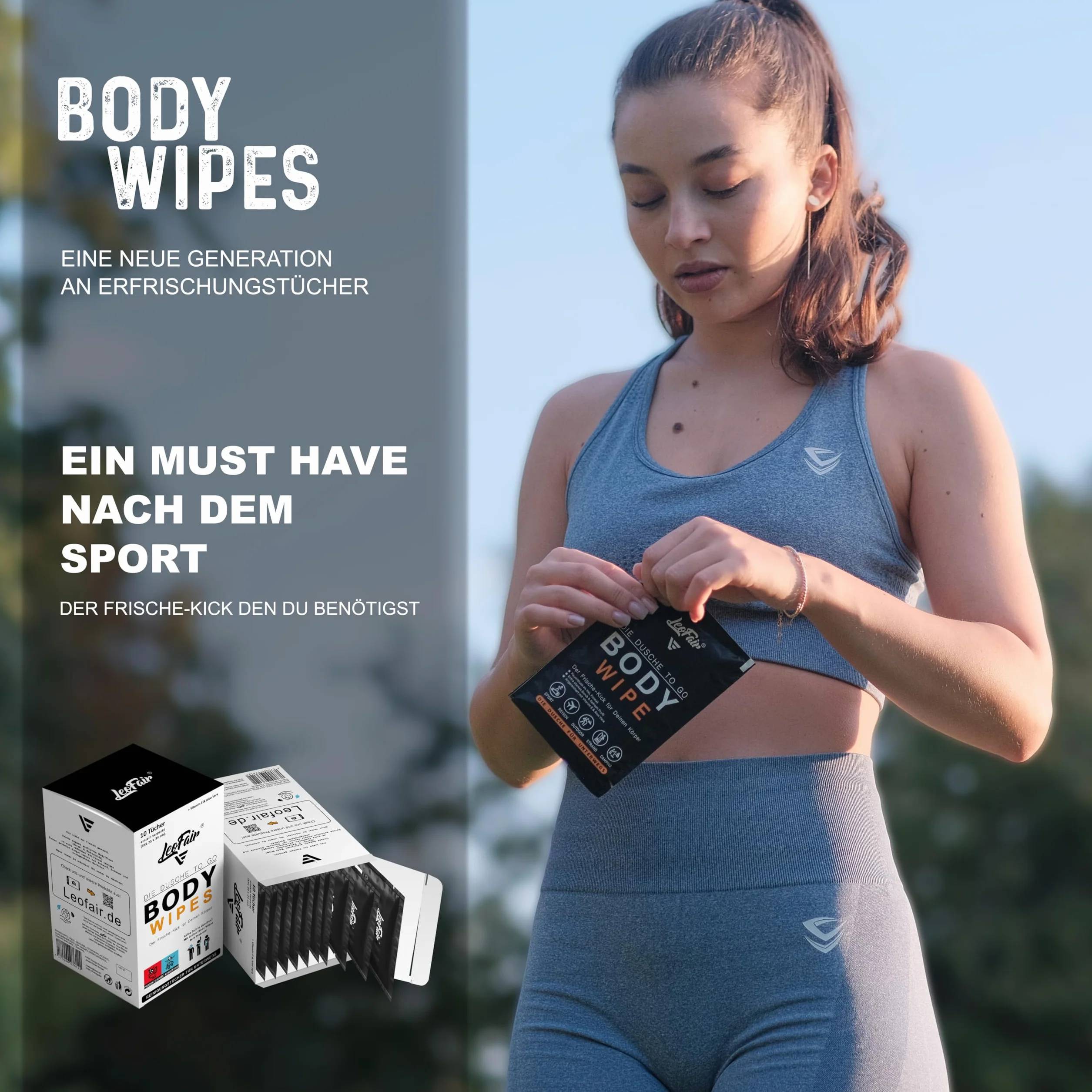 Body Wipes jednorazowe ściereczki XXL – wilgotne ściereczki do mycia w podróży, na kemping, festiwal i w podróży – 10 dużych chusteczek nawilżanych pakowanych pojedynczo do twarzy i ciała