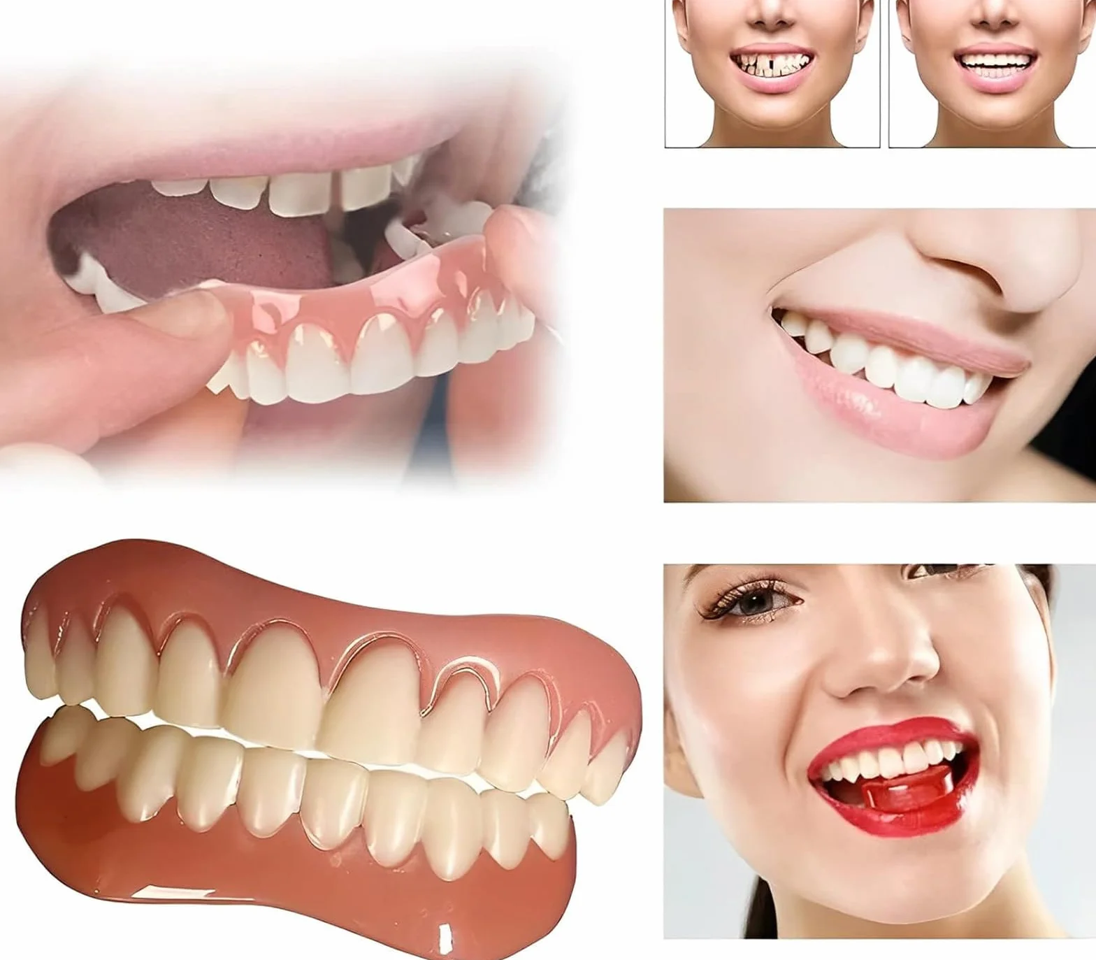 Snap on Perfect Smile Sztuczne Zęby 1 Para Zatrzaskowe Silikonowe Forniry Tymczasowe Wybielanie Proteza Górne Dolne