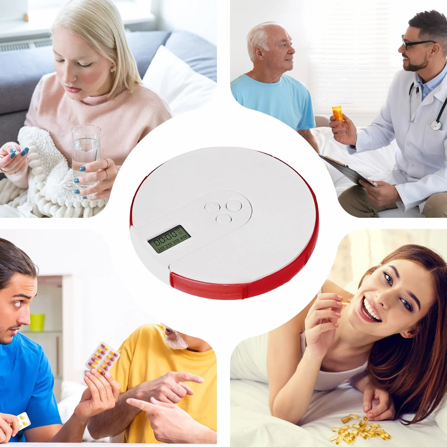 Automatyczny dozownik tabletek, 7-dniowy organizer na tablet z przypomnieniem o alarmie, 4 codzienne alerty, duży cyfrowy wyświetlacz, inteligentne pudełko na tabletki dla osób starszych,