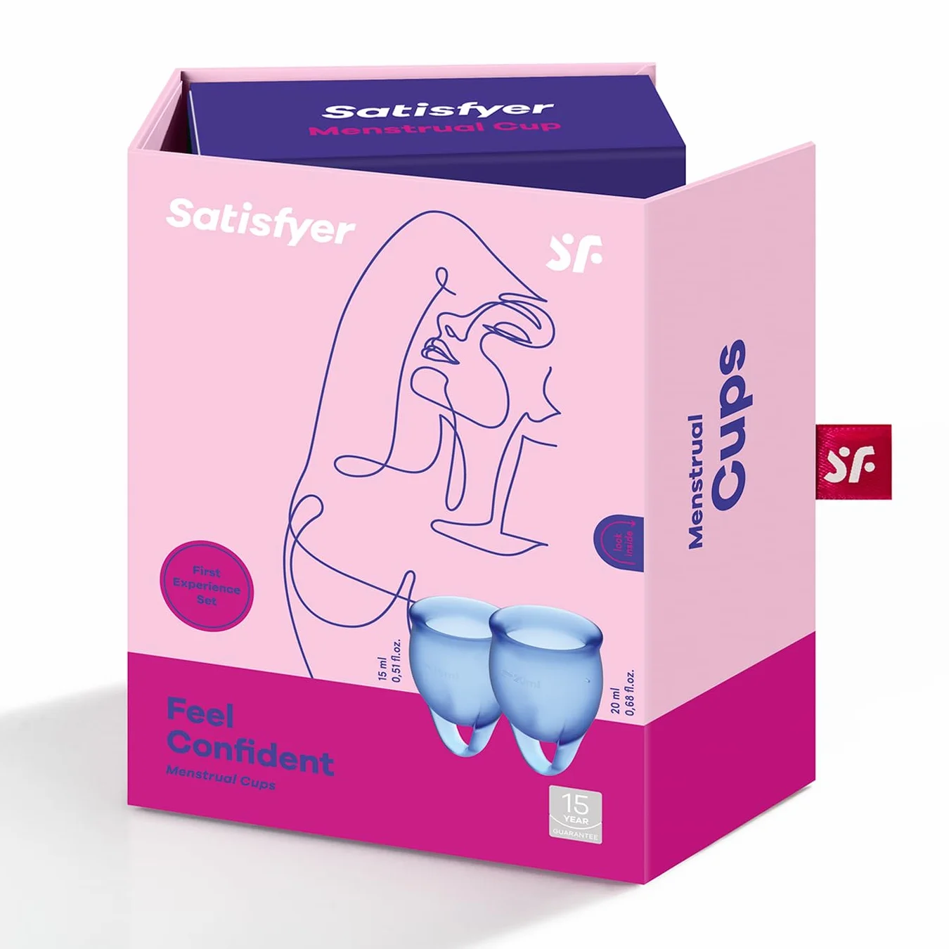 Satisfyer, kubeczki menstruacyjne,Feel Confident - Menstrual Cup Set', 2 sztuki, 15 i 20 ml, wielokrotnego uzytku, trwale, latwe do czyszczenia, kolor:niebieski