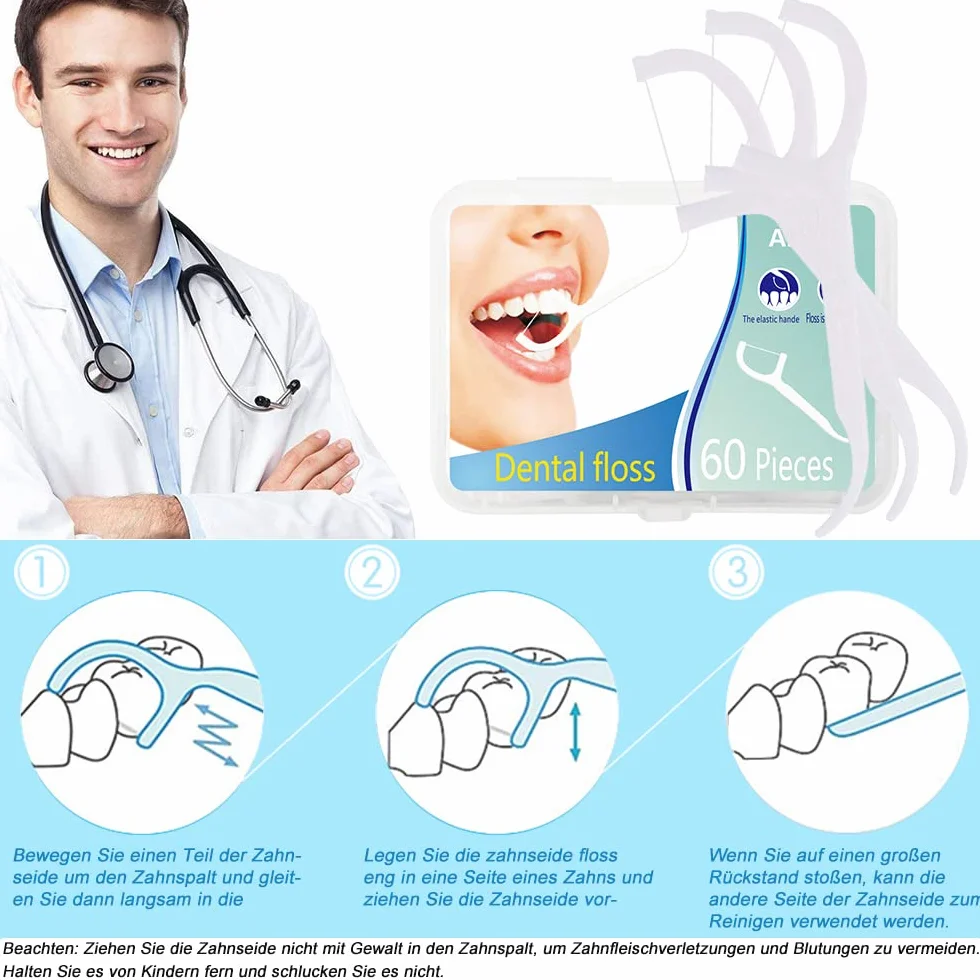 Patyczki z nicią dentystyczną 240 sztuk, jednorazowe wykałaczki dentystyczne do czyszczenia zębów